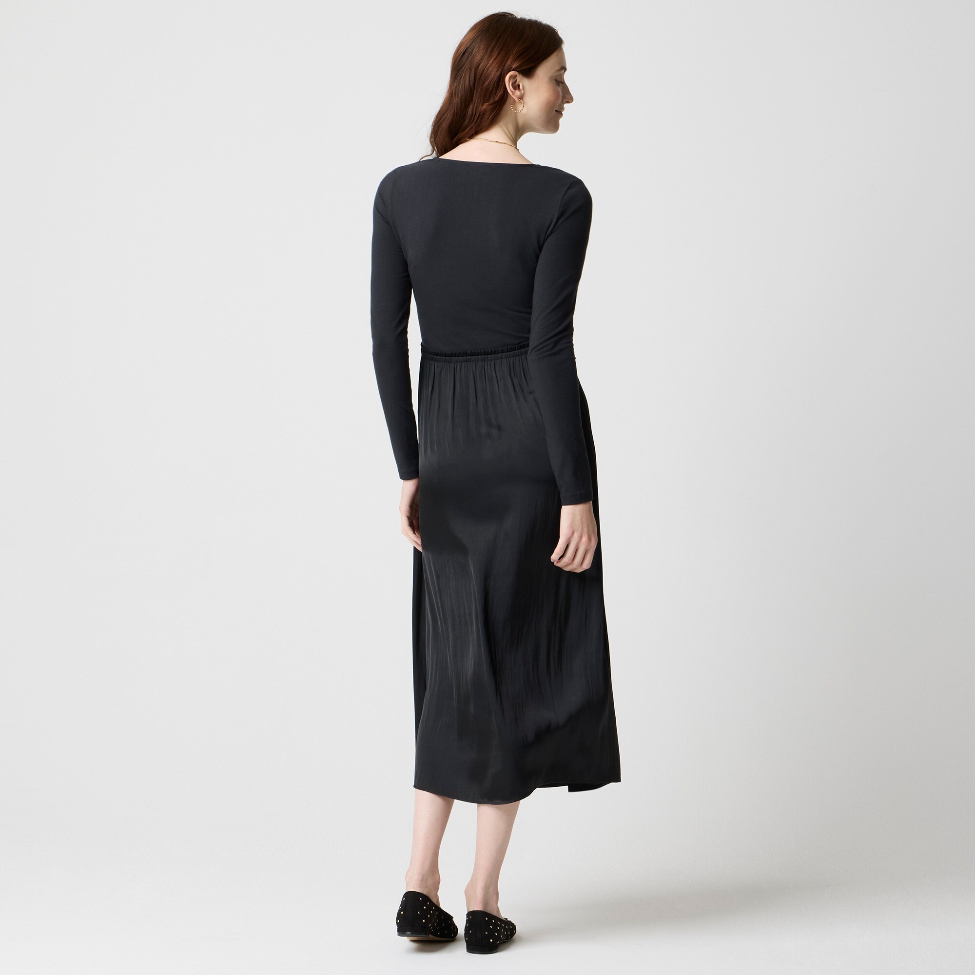 Long-sleeve knit mixed-media dress