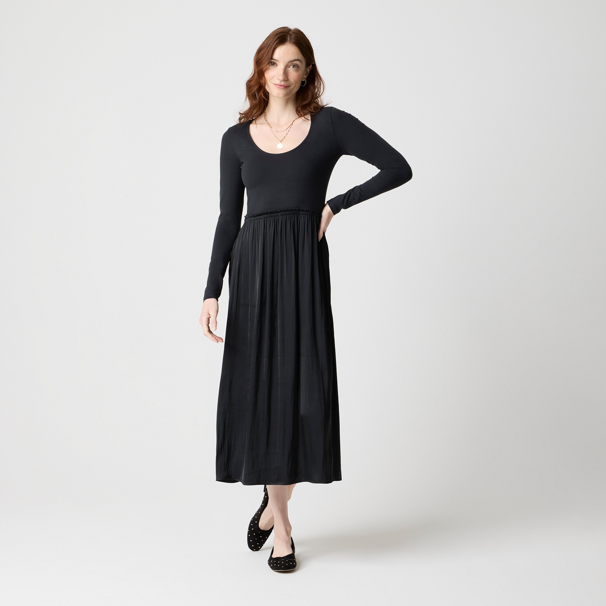 j crew long sleeve knit midi dress Long-sleeve Knit Mixed-media Dress For Women