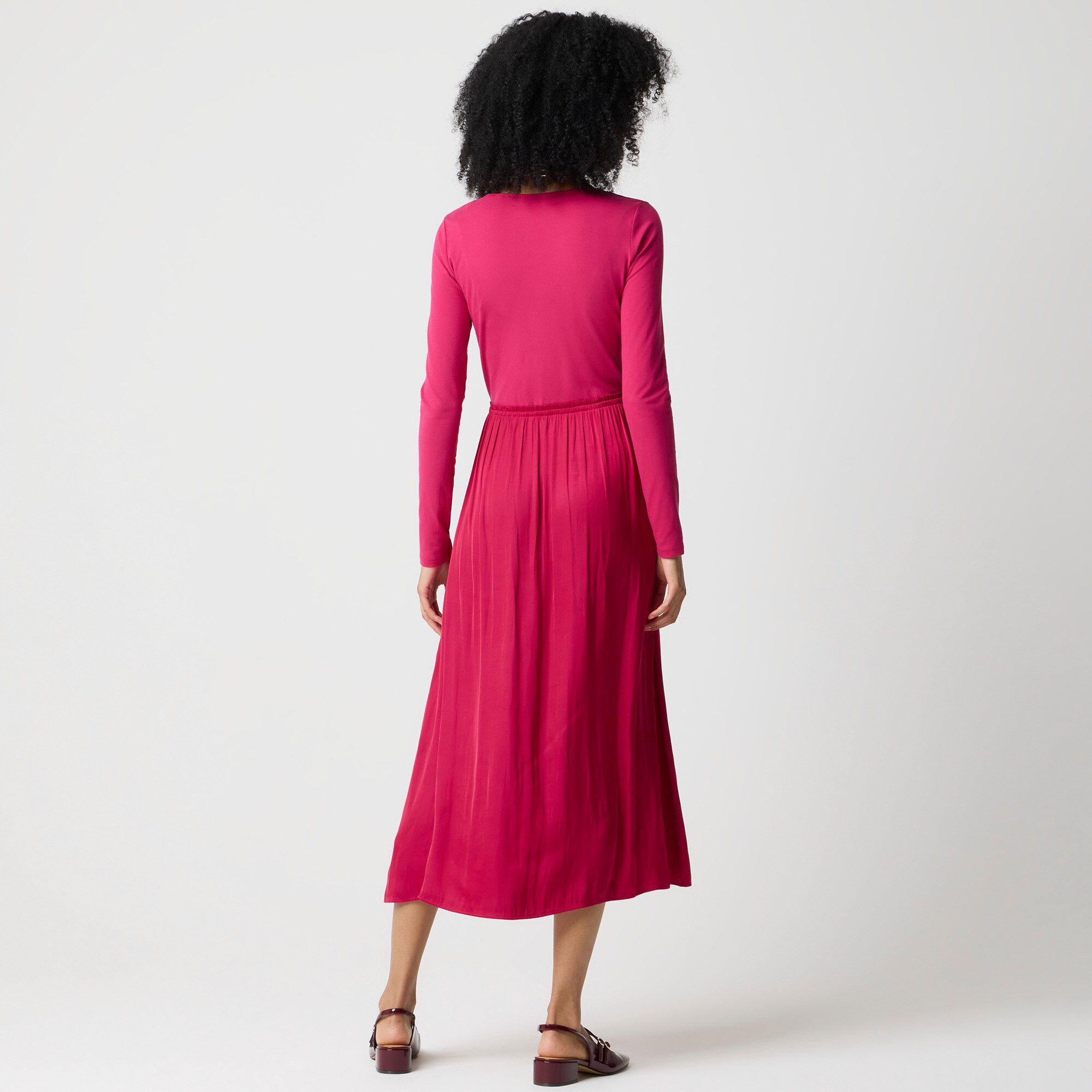 Women's Tall Long-Sleeve Mixed-Media Dress (Brilliant Berry, Size X-Small) J.Crew Factory