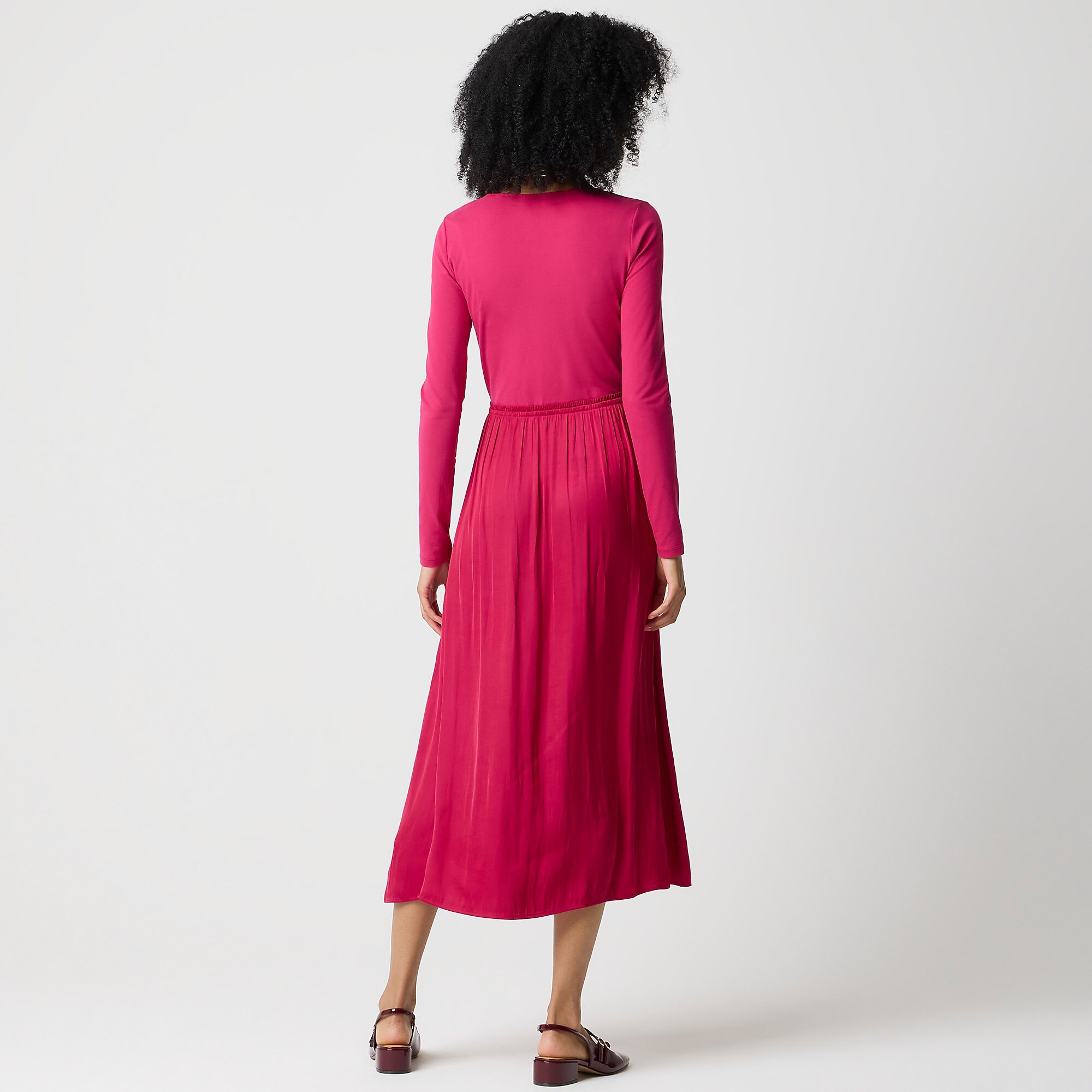 Long-sleeve knit mixed-media dress