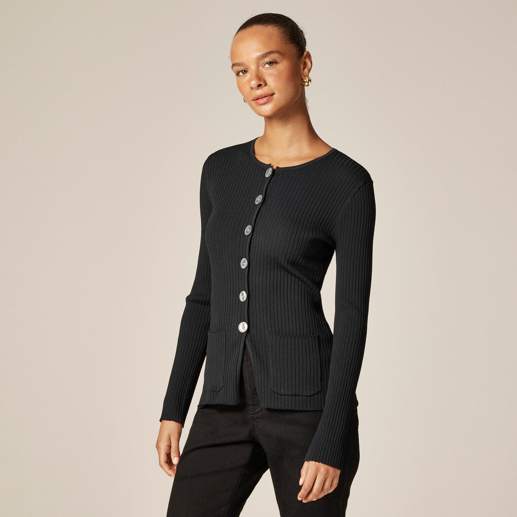Super-stretch ribbed cardigan
