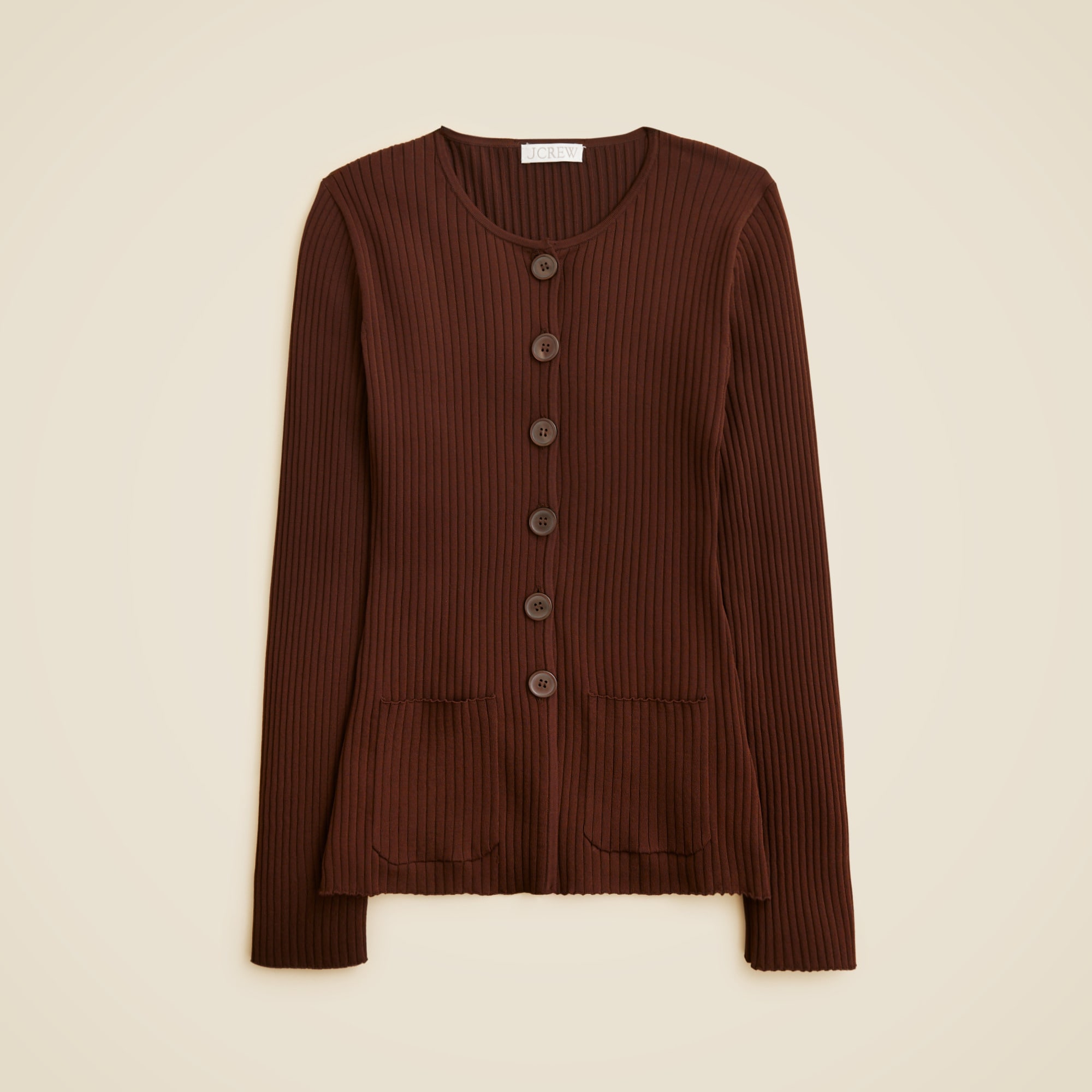 Refined rib scoopneck cardigan top