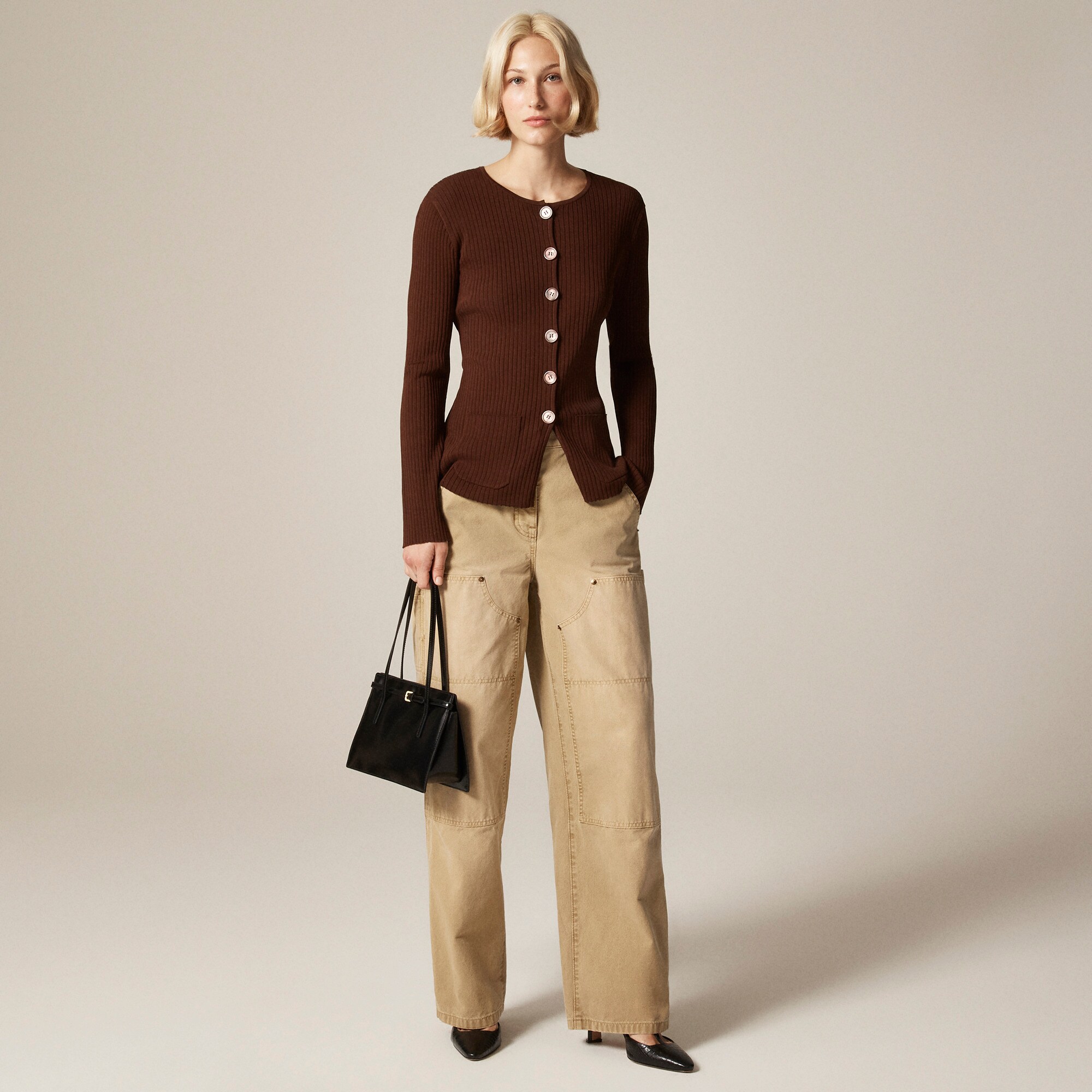 Super-stretch ribbed cardigan