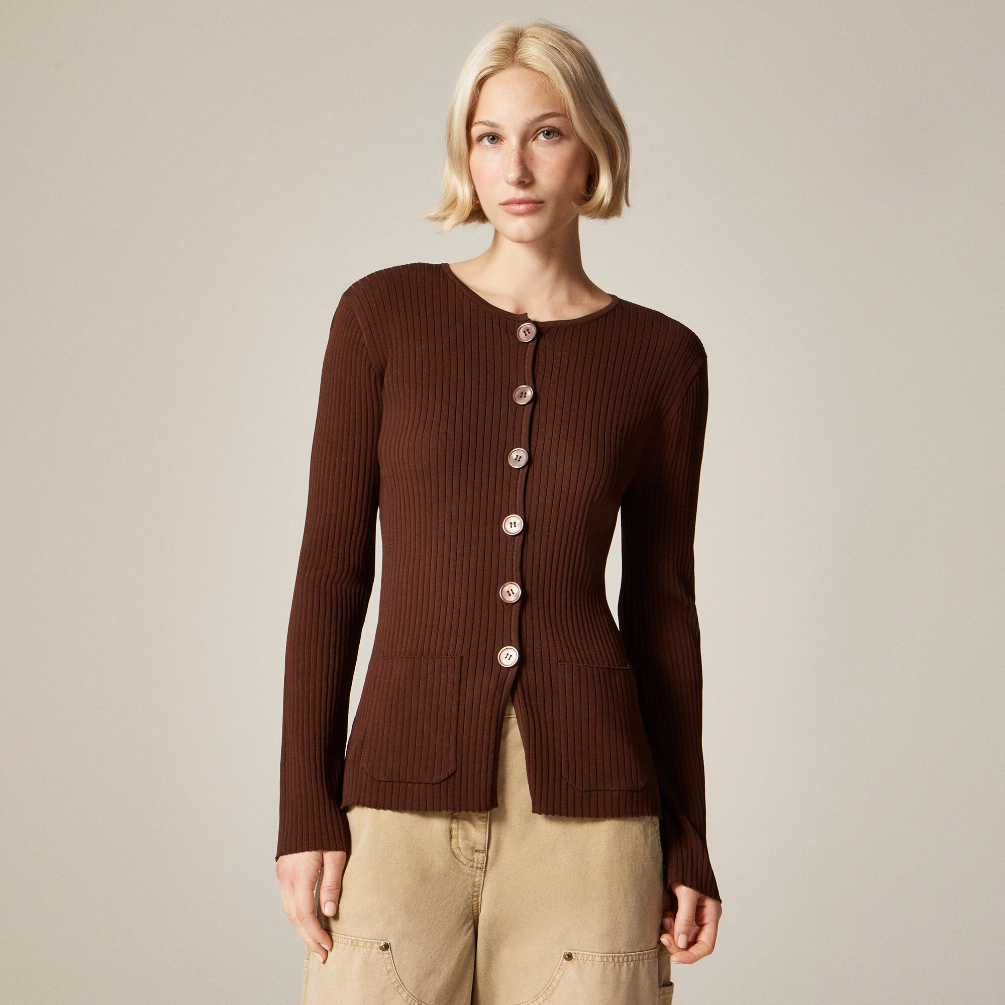 womens Super-stretch ribbed cardigan