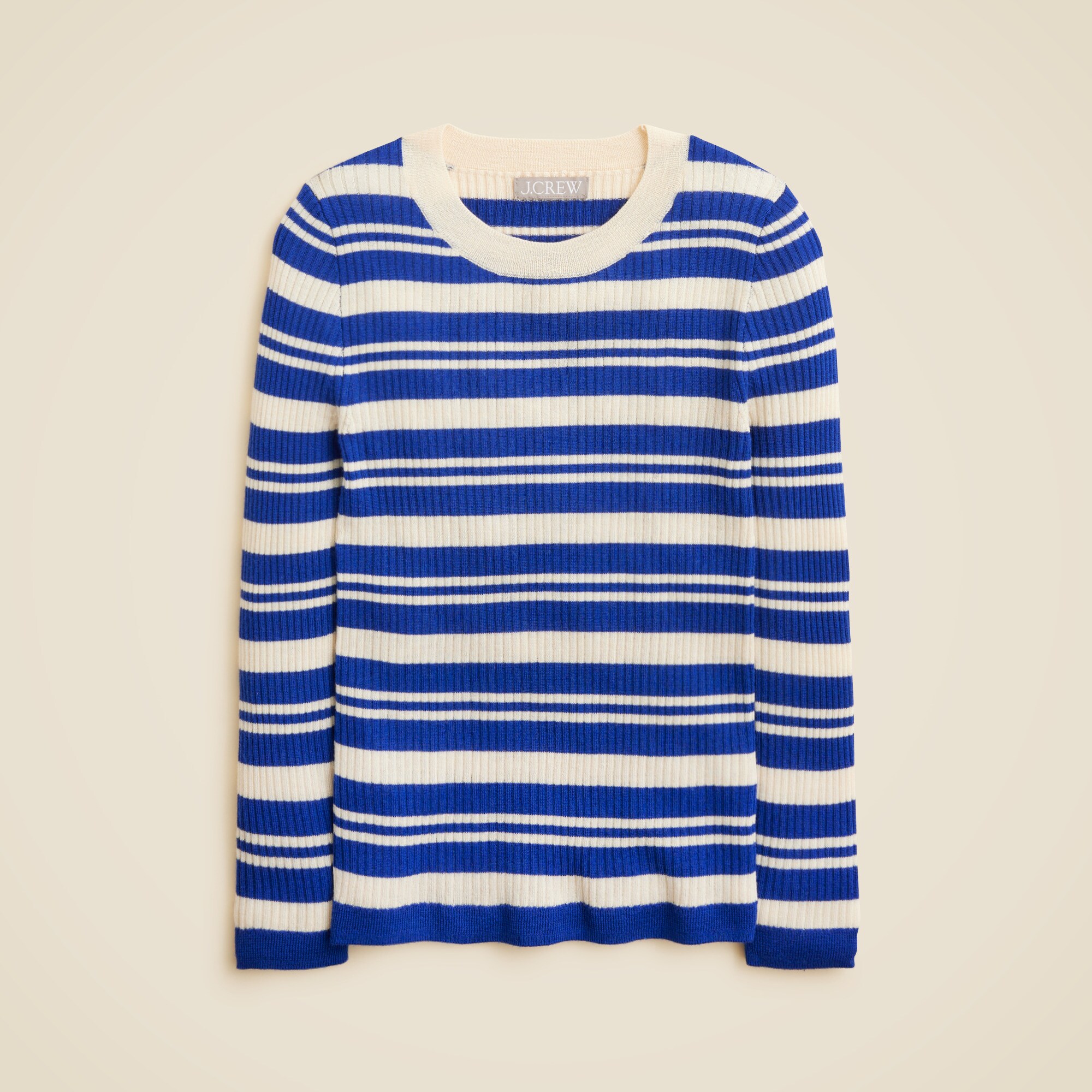 Carolyn Three-quarter Sleeve Sweater In Striped Merino Wool For
