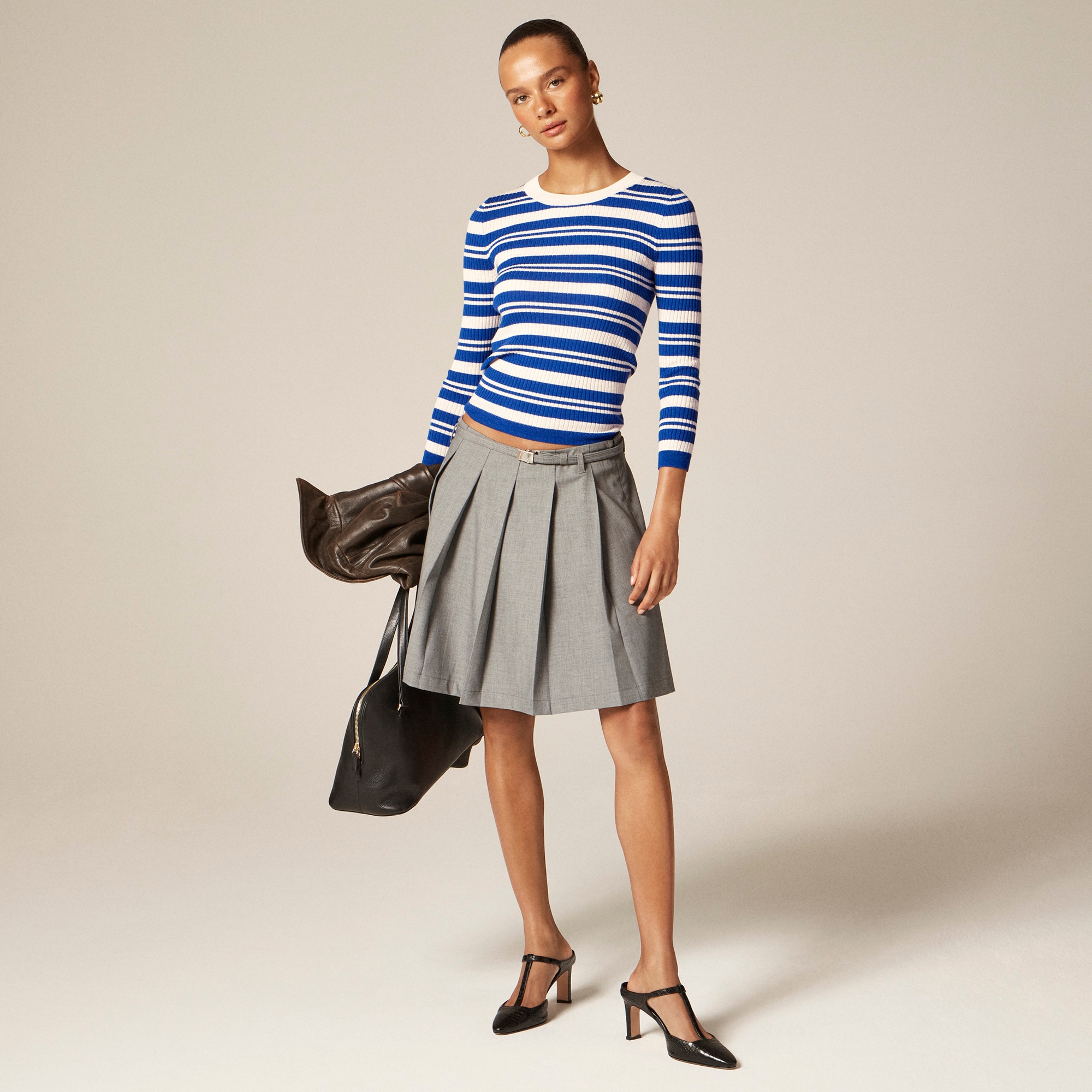Carolyn three-quarter sleeve sweater in striped merino wool
