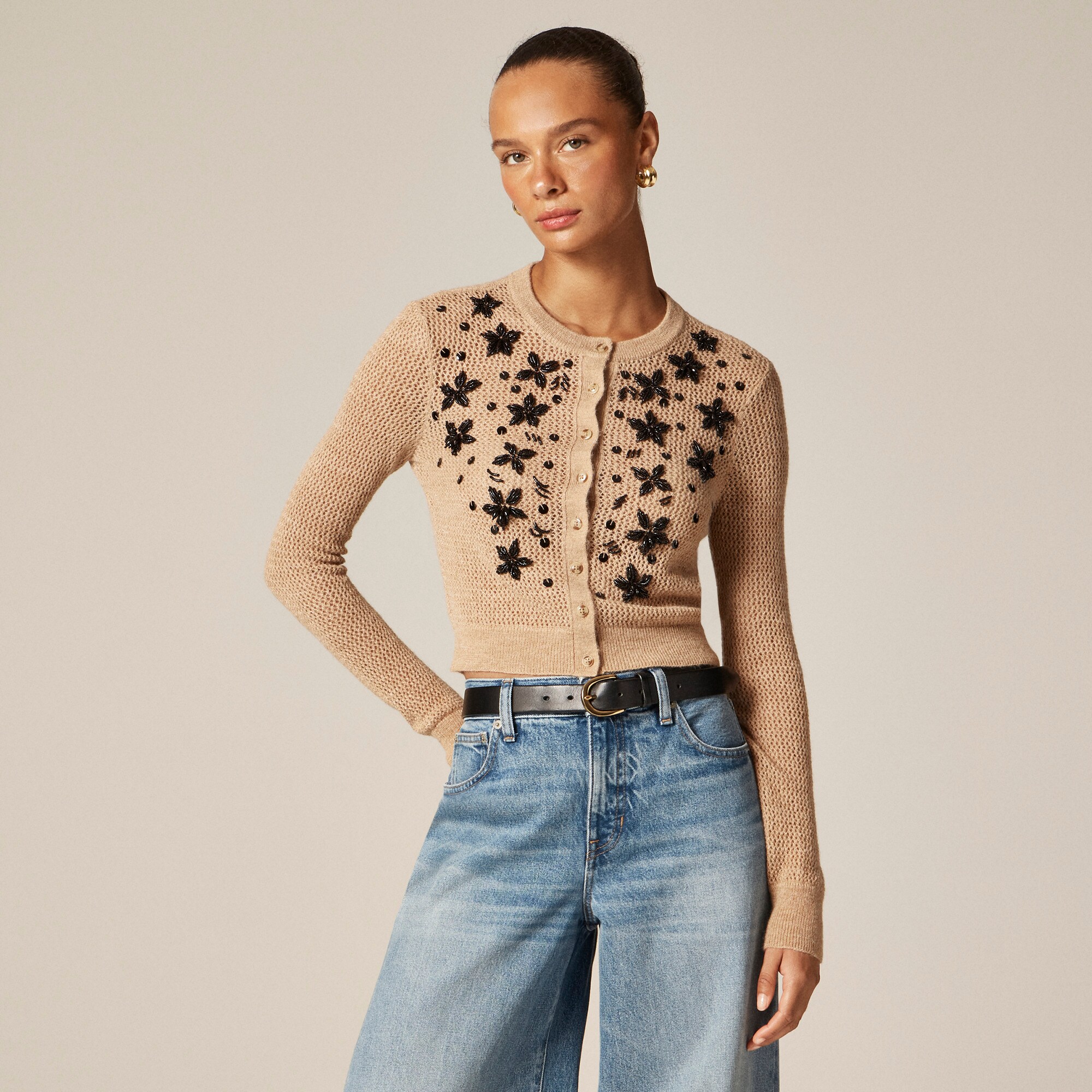 Loose-knit Cardigan With Floral Embellishments For Women | J.Crew