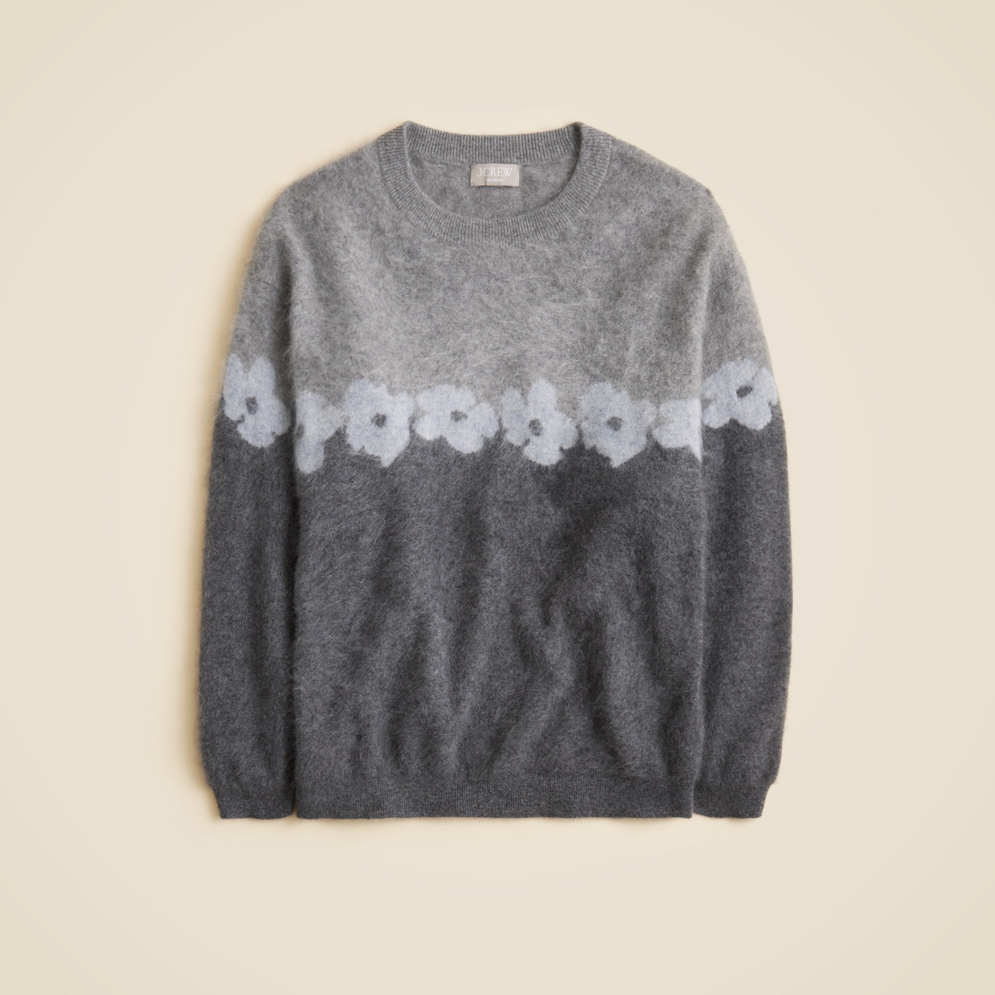 Brushed Cashmere Relaxed Crewneck Sweater In Floral Print For