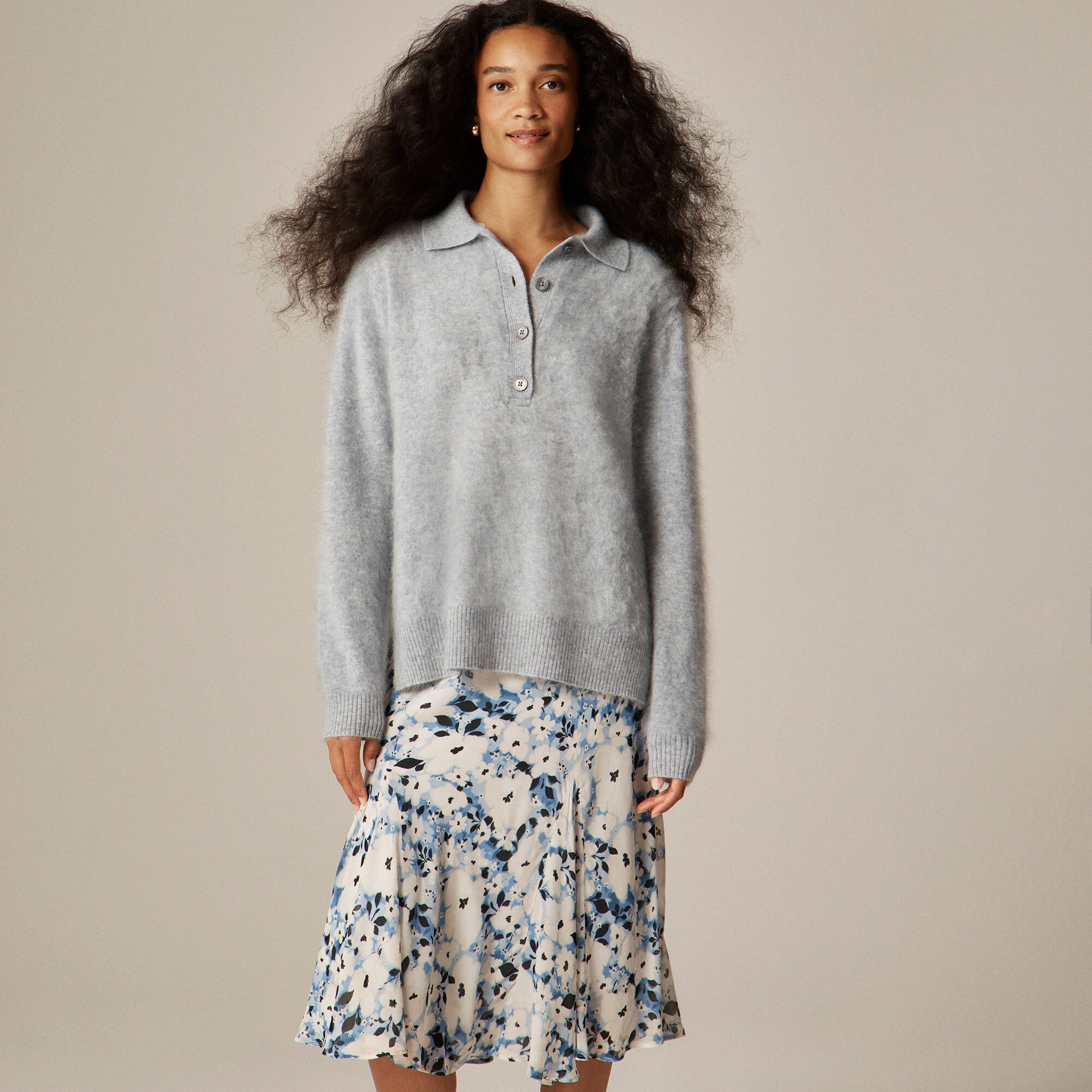 Brushed cashmere rugby sweater