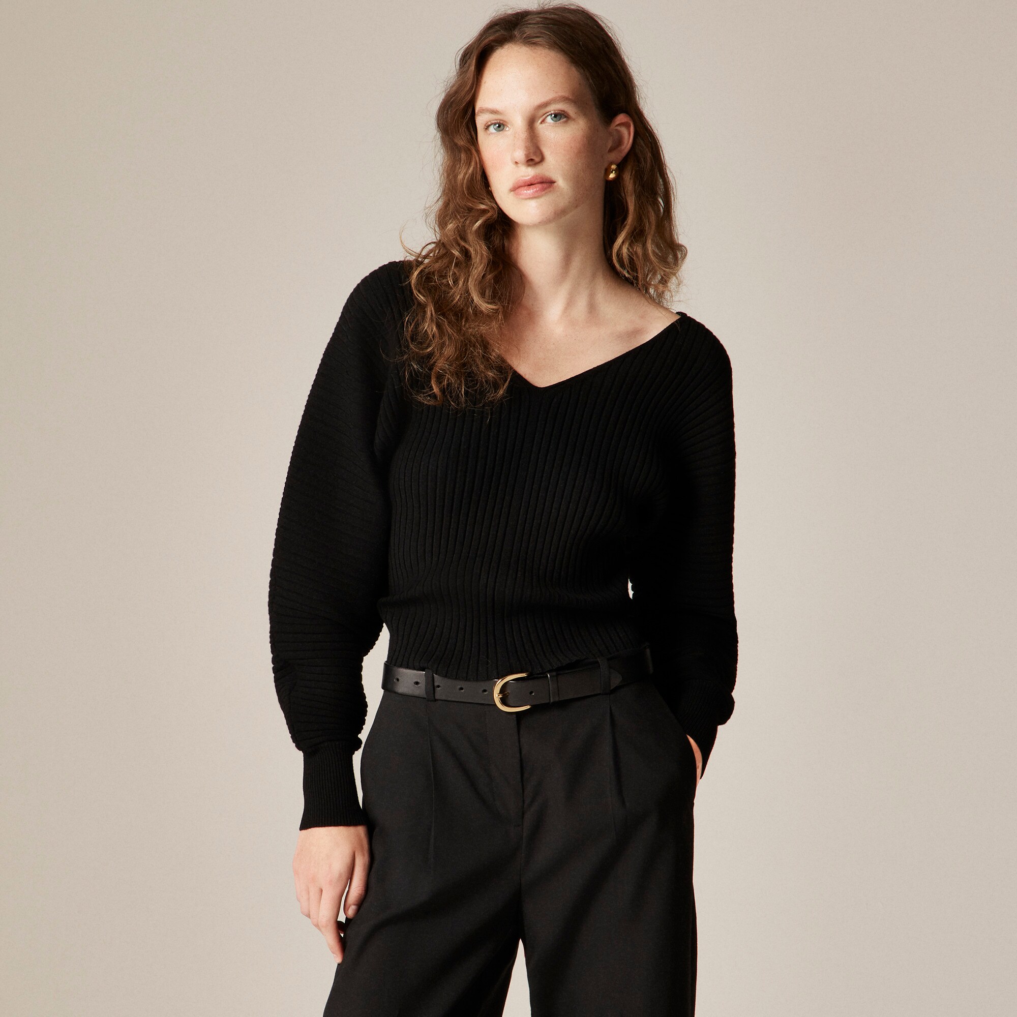 Ribbed double V-neck sweater