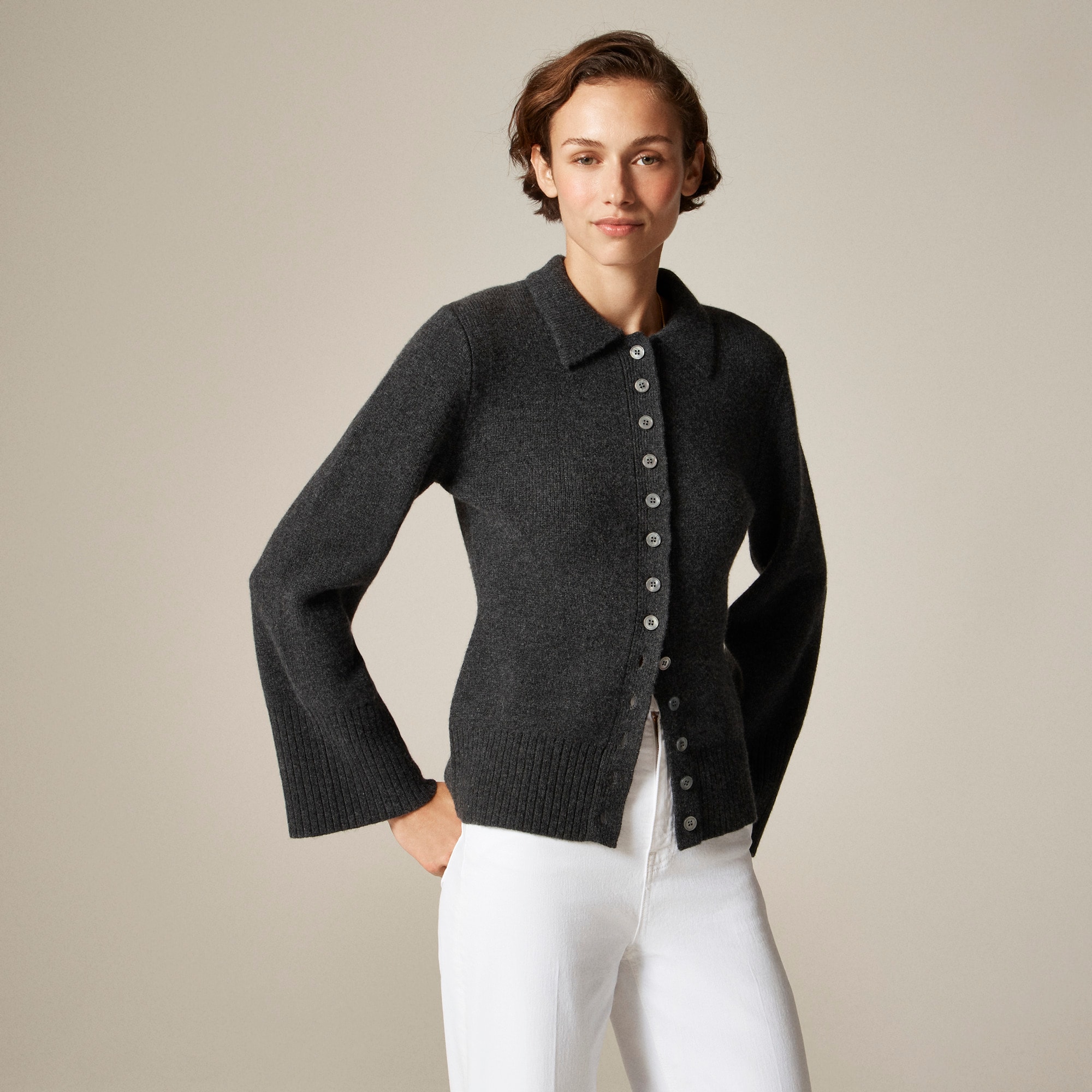 Milano-stitch cinched-waist cardigan