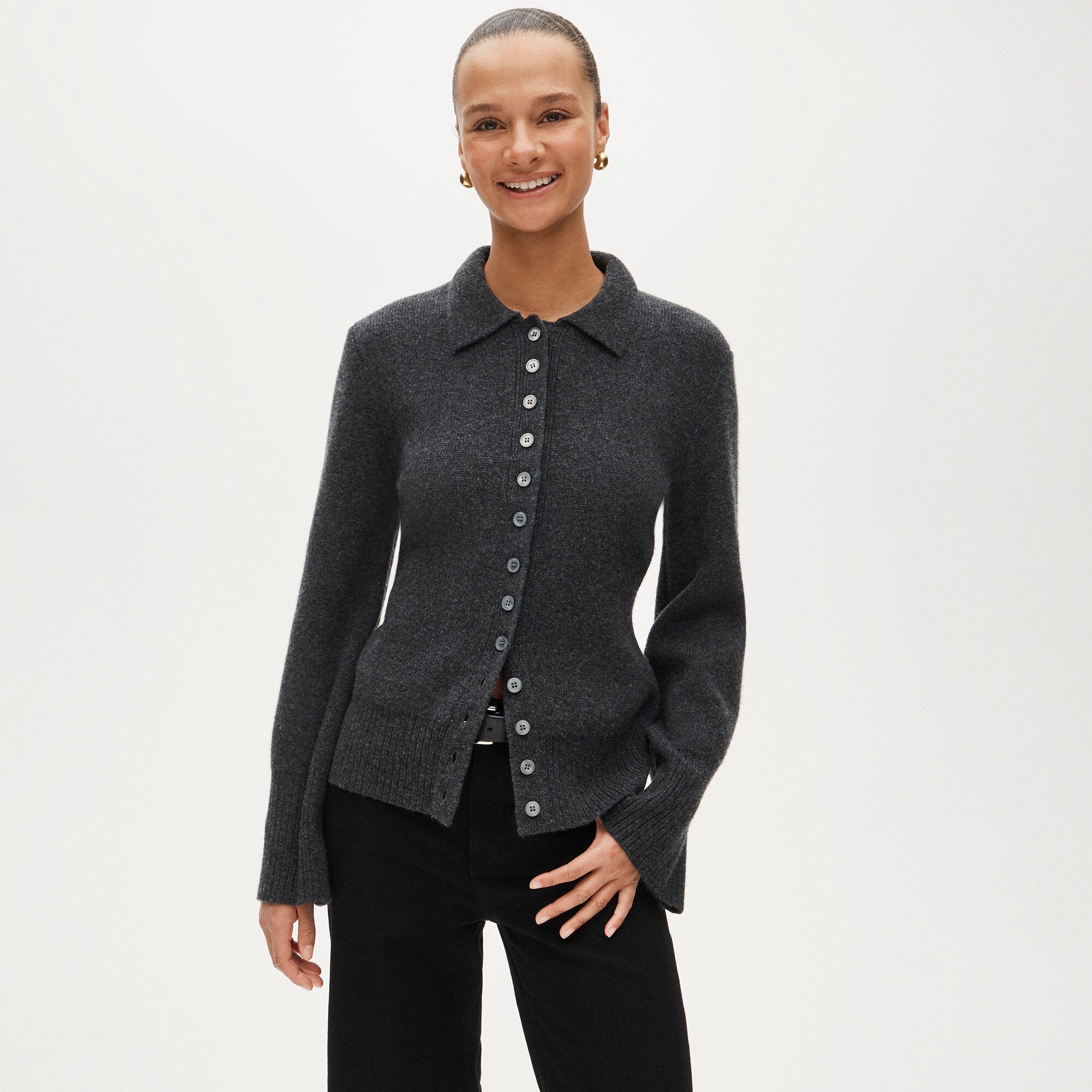  Milano-stitch cinched-waist cardigan
