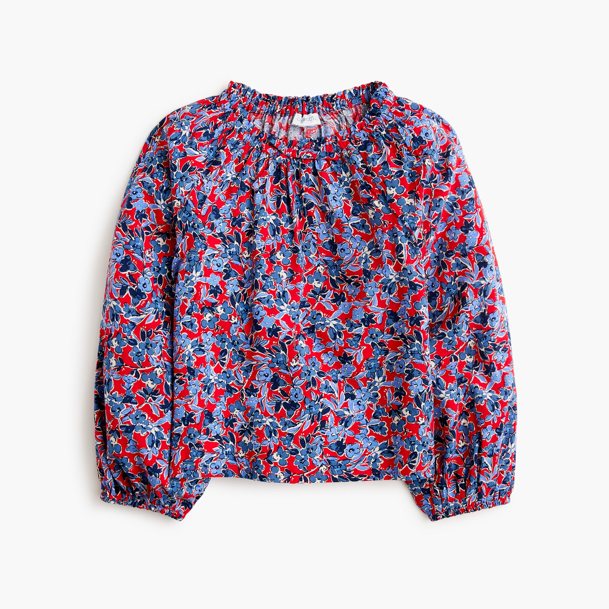  Girls' long-sleeve floral ruffle top