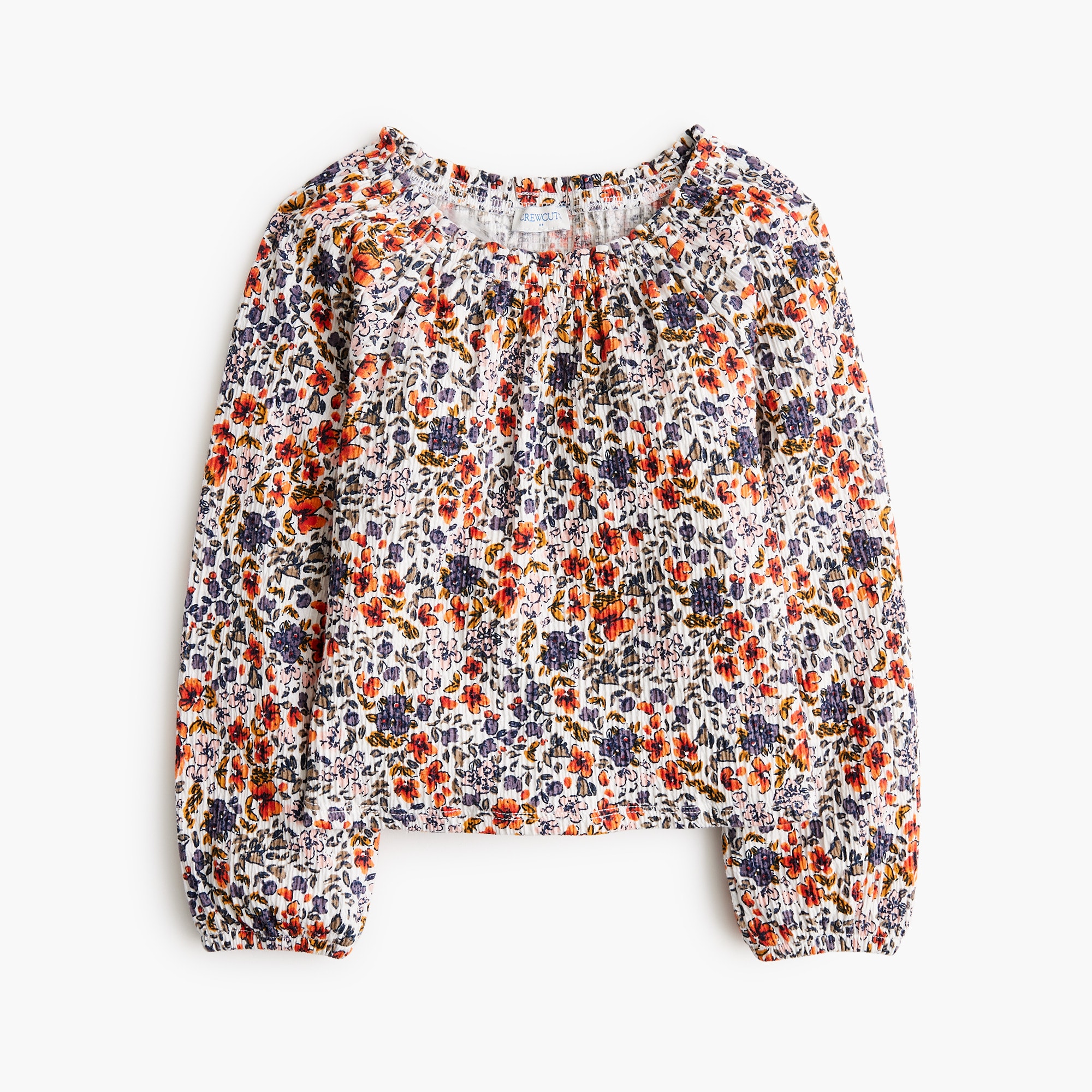 girls' long-sleeve crinkle knit floral top for girls