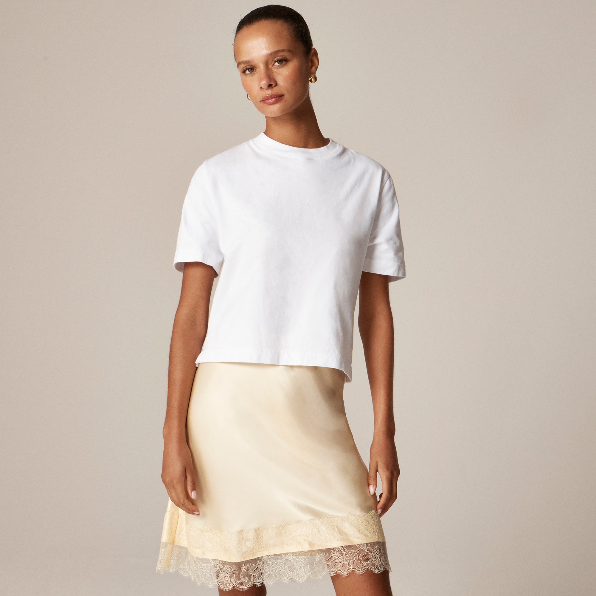 Gwen lace-trim slip skirt in luster charmeuse