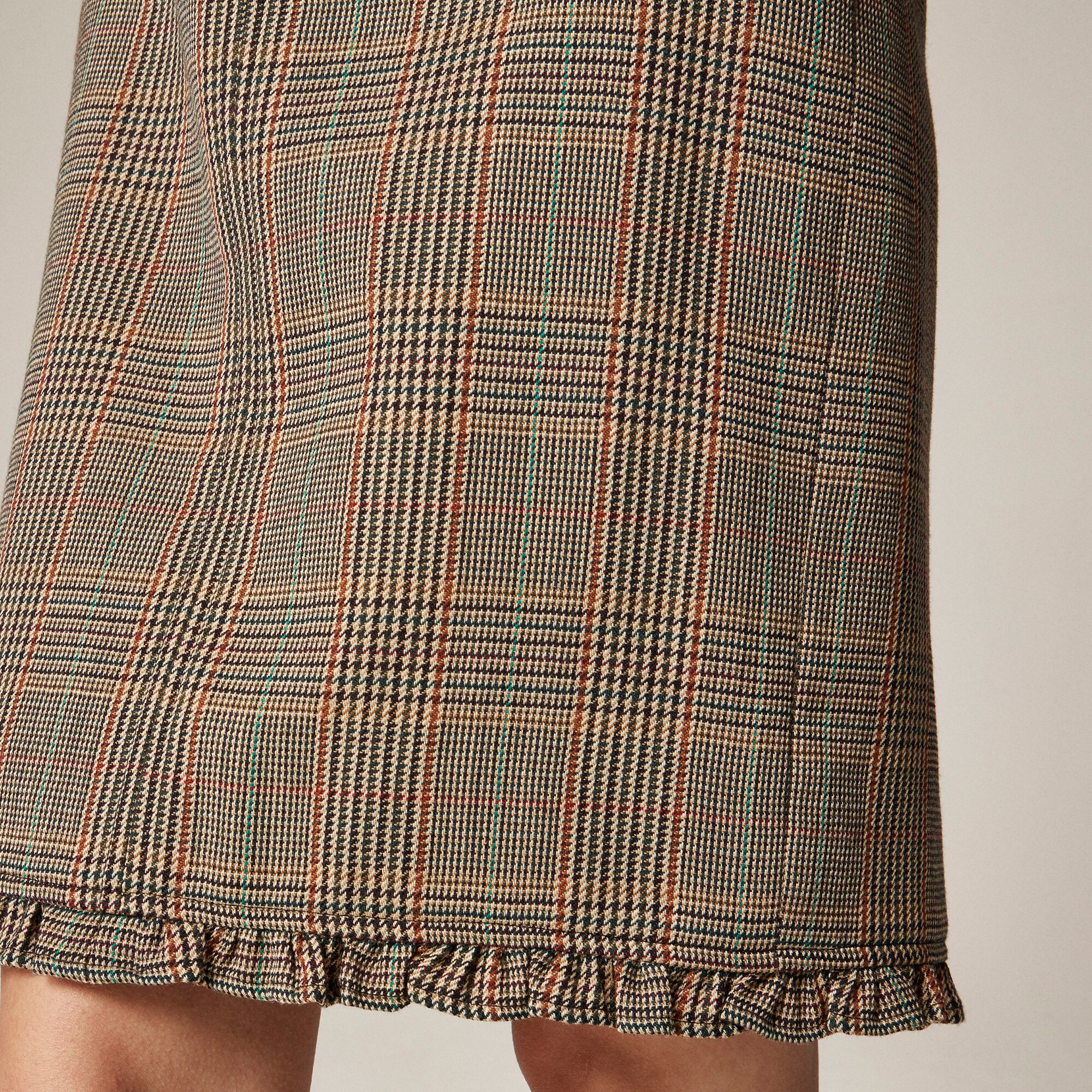 Ruffle-trim Pencil Midi Skirt In Glen Plaid Wool For Women | J.Crew
