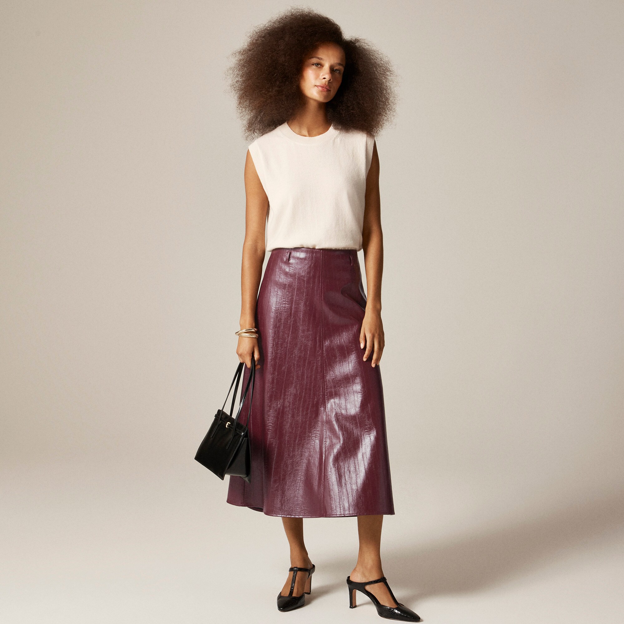  Collection A-line skirt in faux eel-skin leather