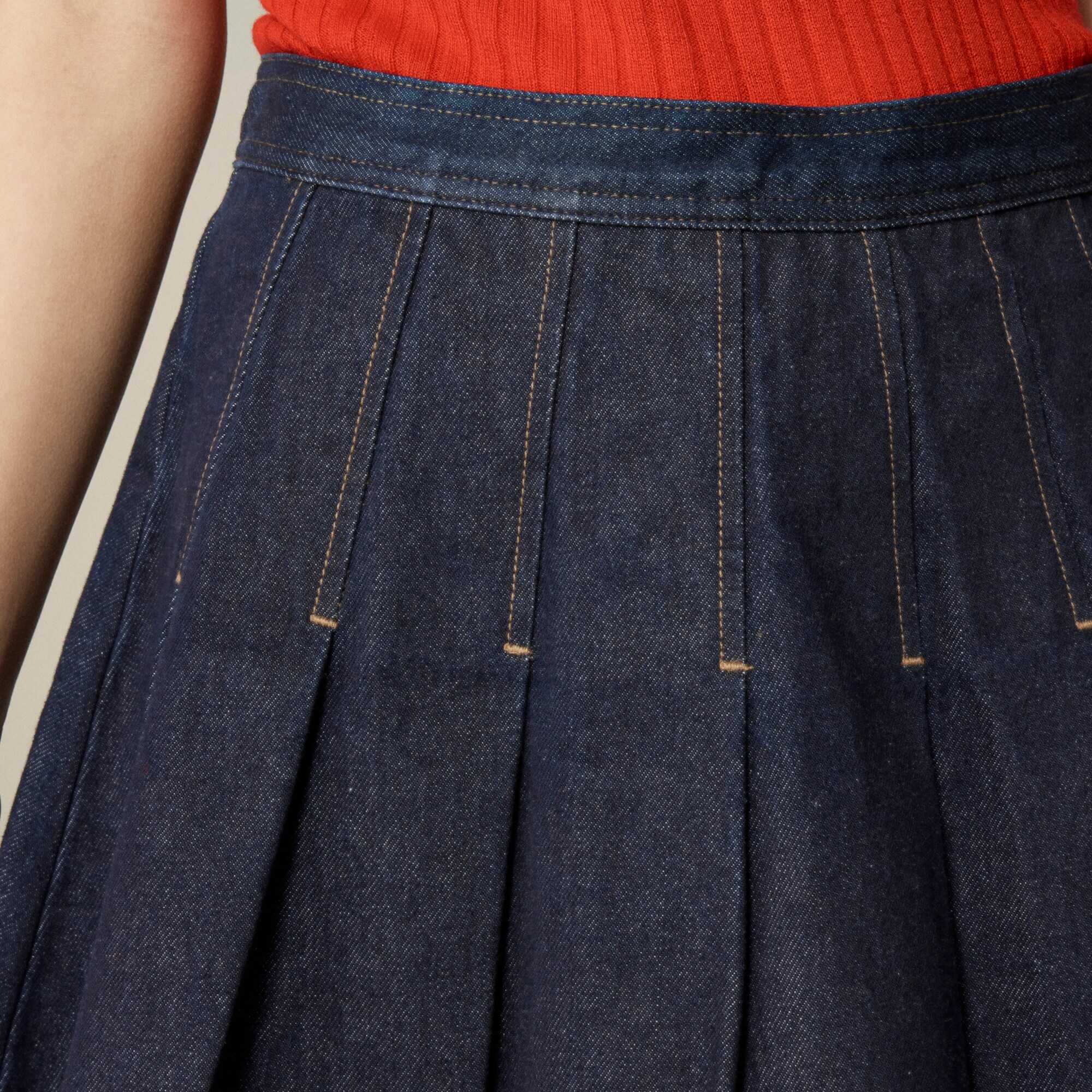 Petite pleated denim mini skirt