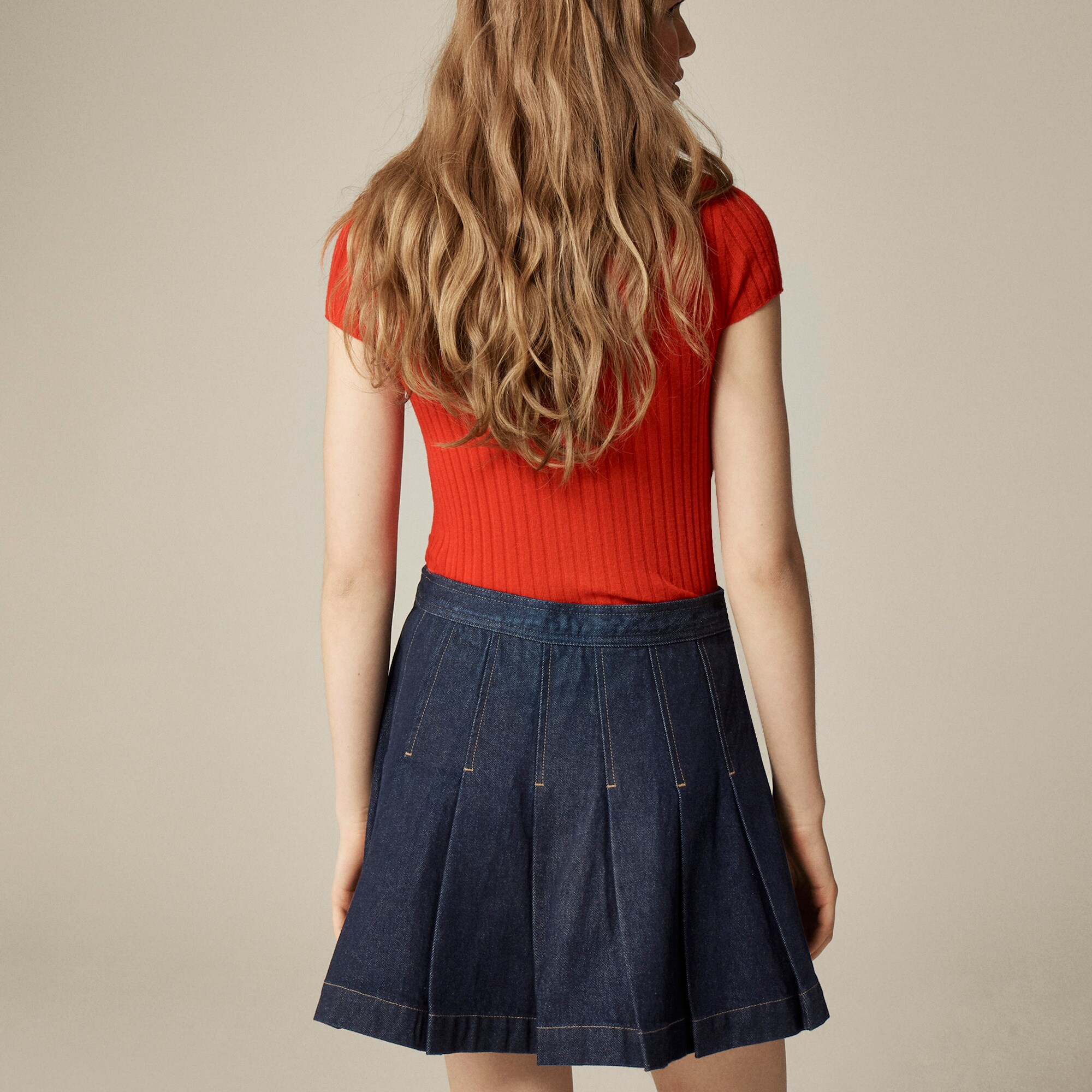 Petite pleated denim mini skirt