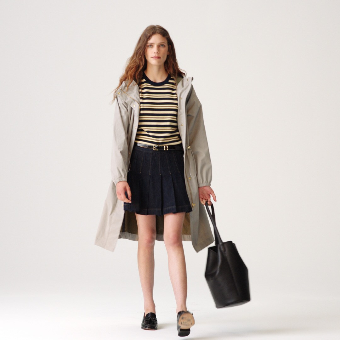 Petite pleated denim mini skirt
