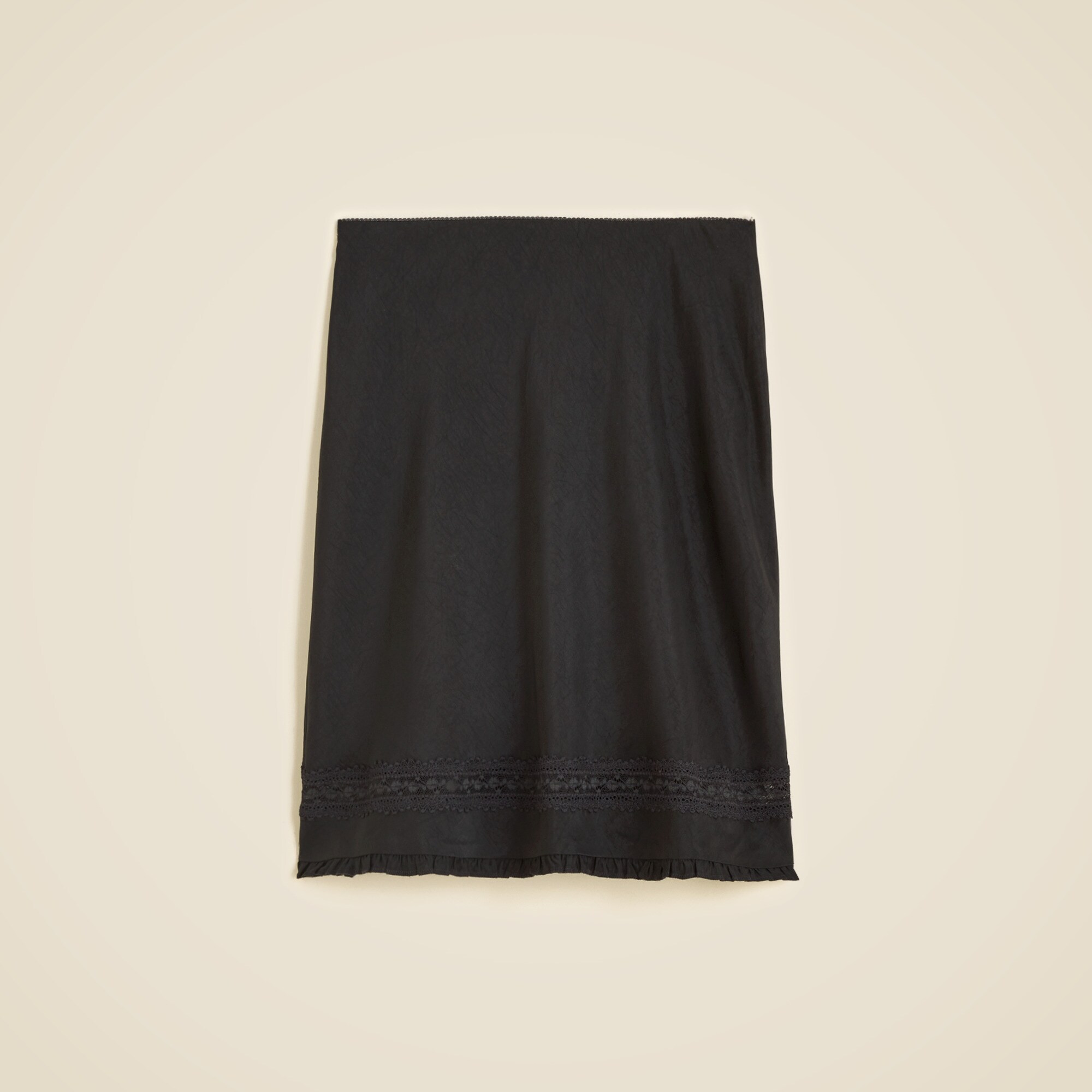 Lace-trim slip skirt in matte textured satin