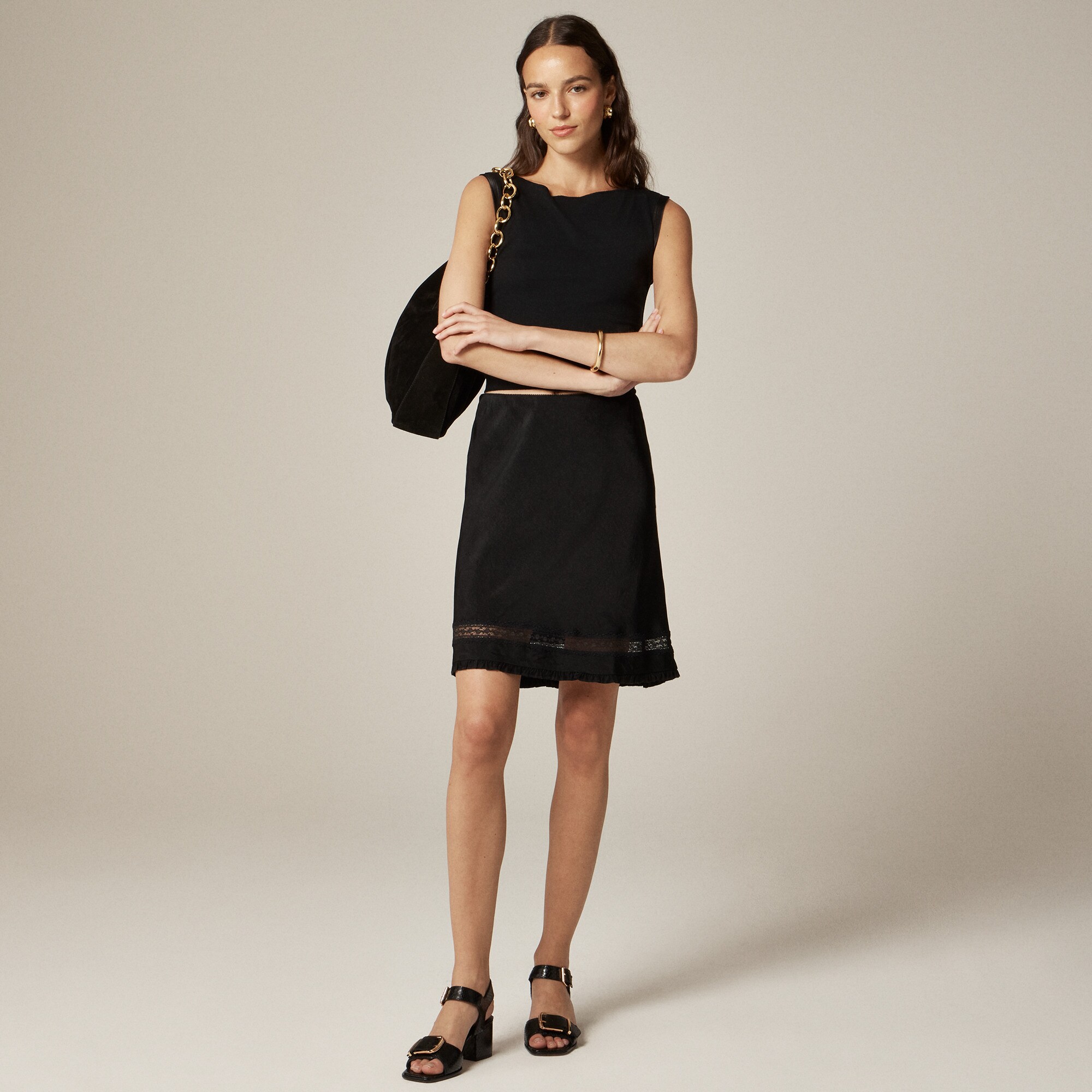 Lace-trim Slip Skirt In Matte Textured Satin For Women