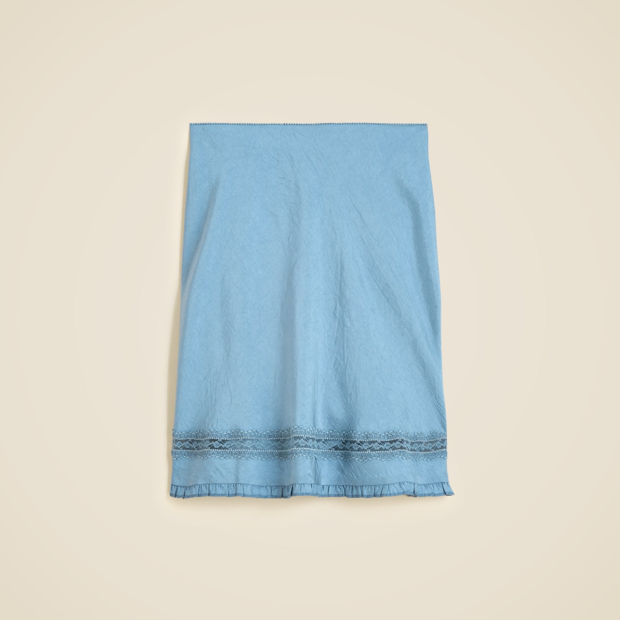 Lace-trim slip skirt in matte textured satin