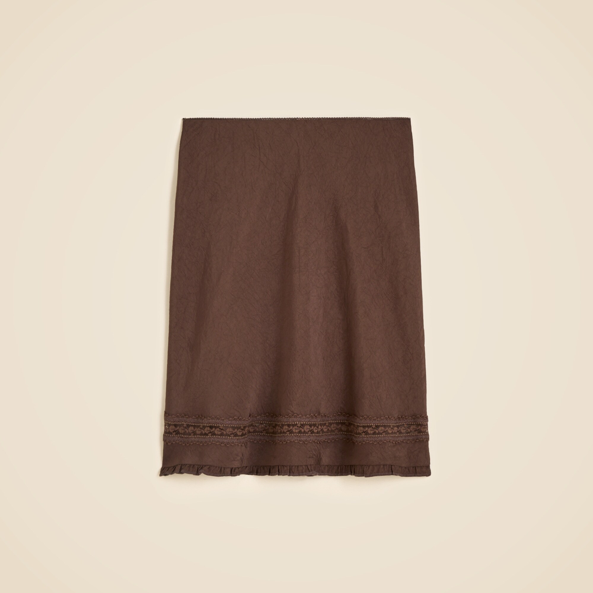 Lace-trim slip skirt in matte textured satin