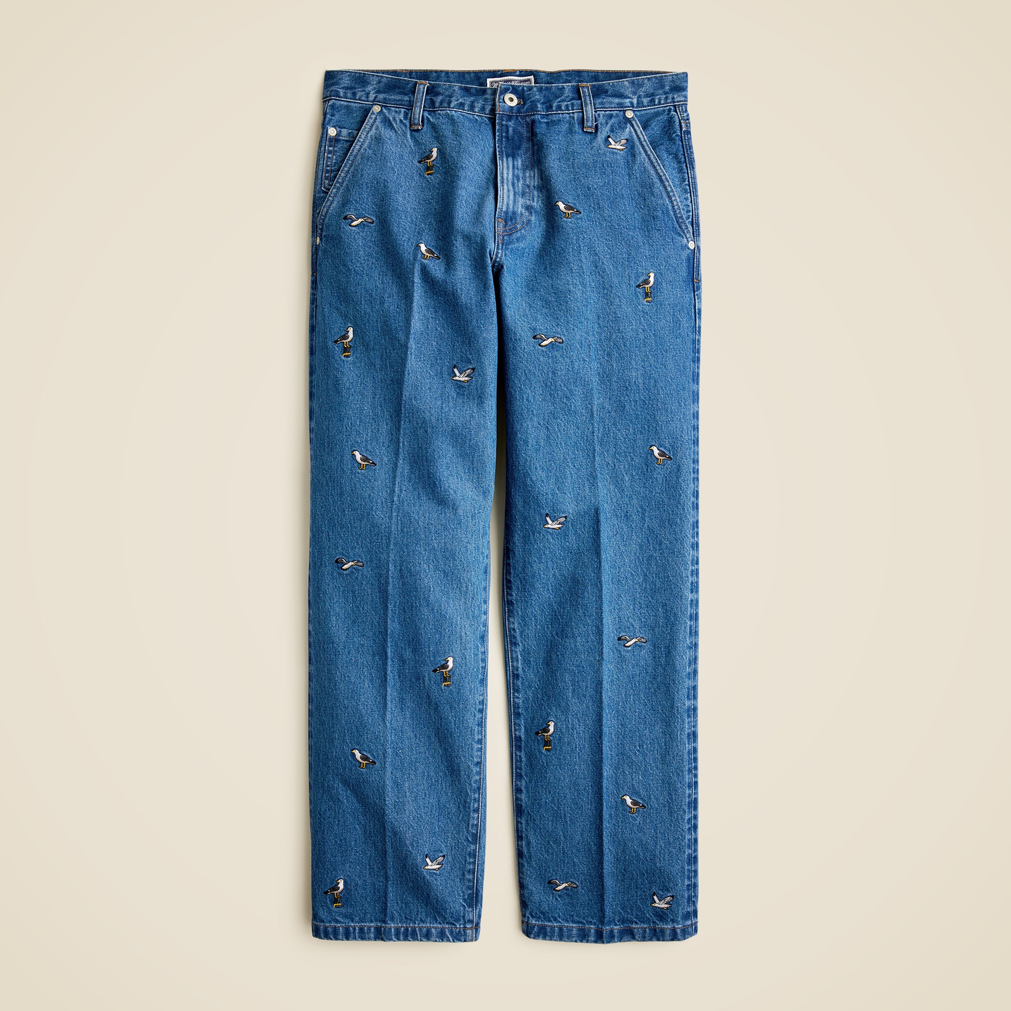 Wallace & Barnes embroidered seagull creased jean in Japanese denim