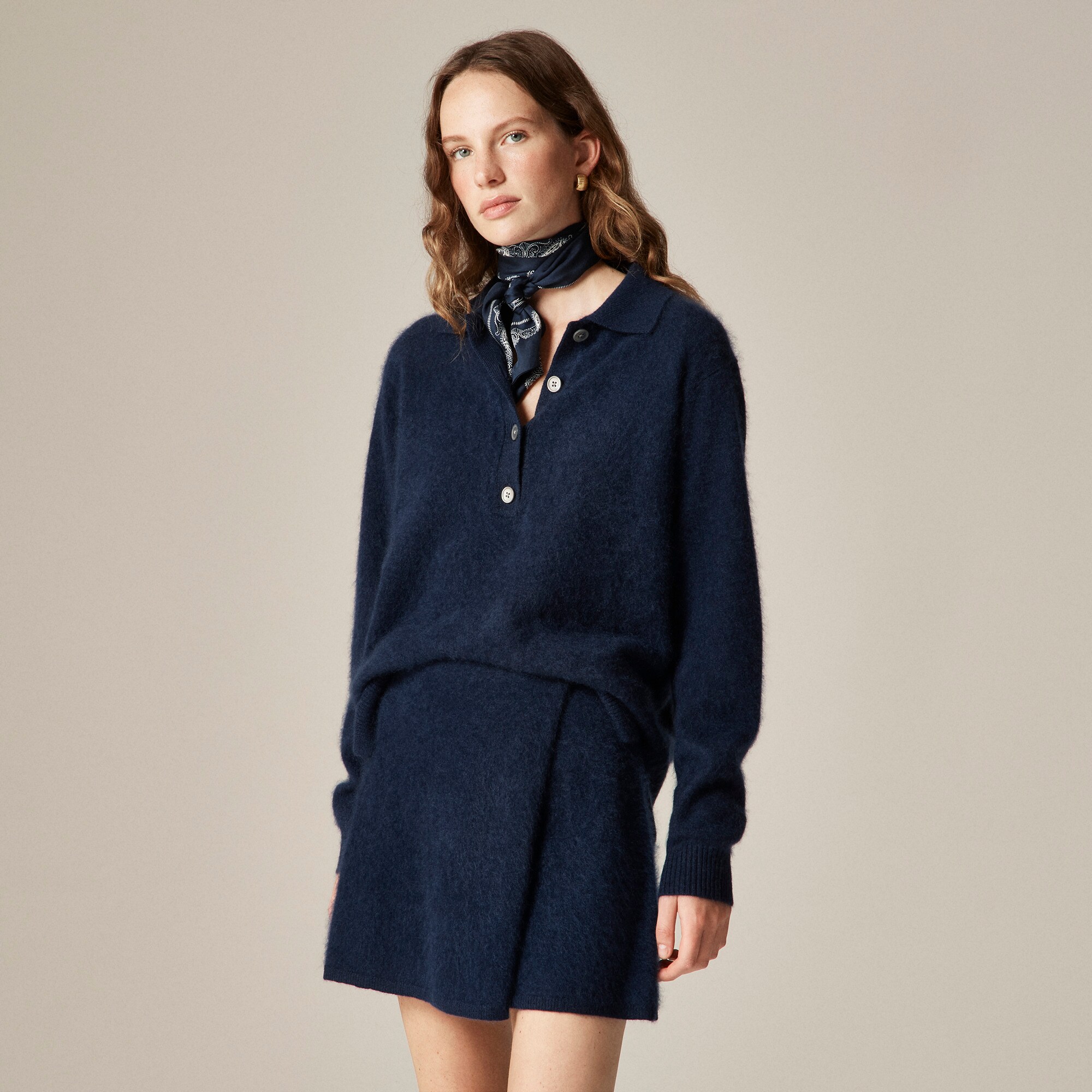 Brushed cashmere faux-wrap mini skirt