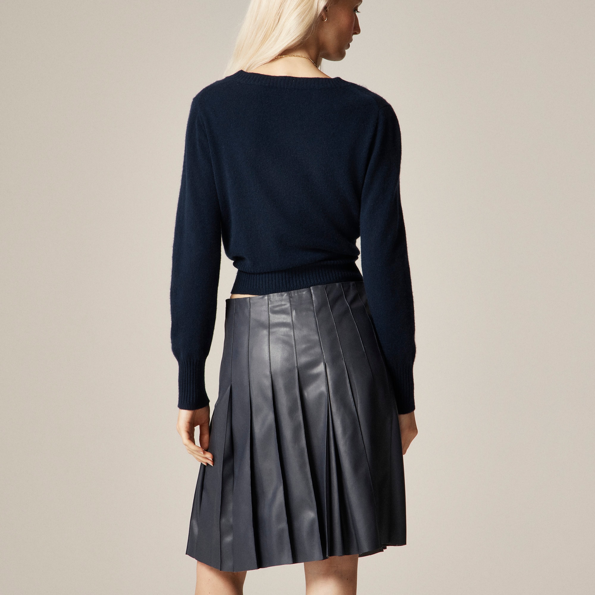 Pleated knee-length skirt in faux leather — Image 3