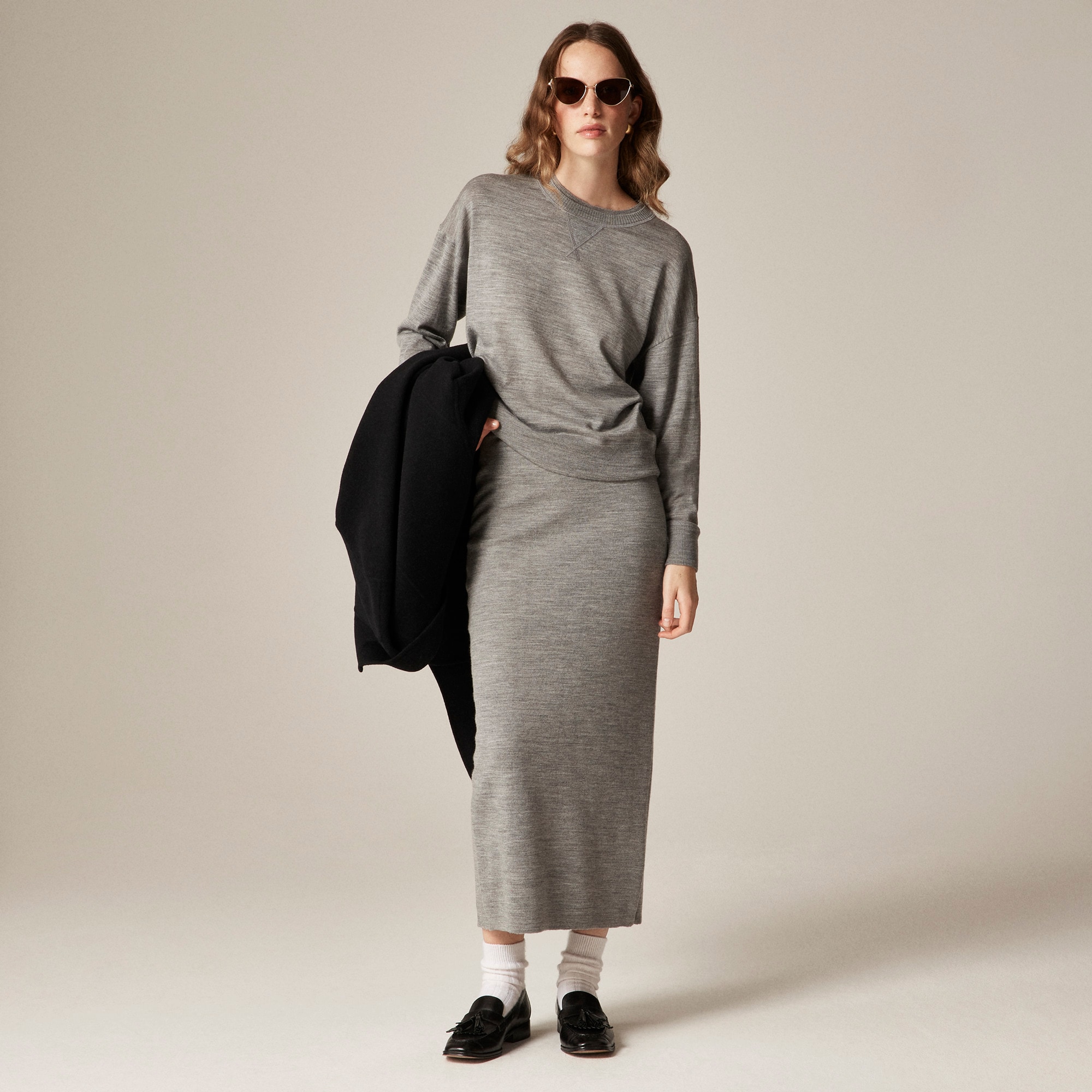 Sweater midi skirt in double-faced merino wool
