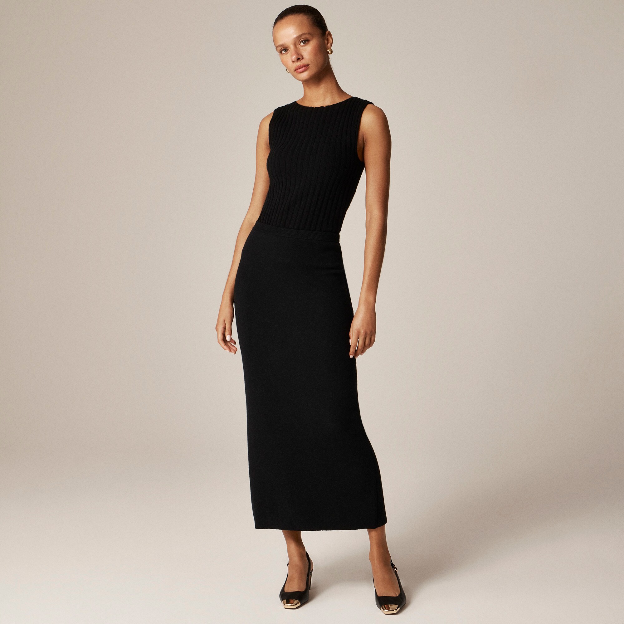 Sweater midi skirt in double-faced merino wool blend