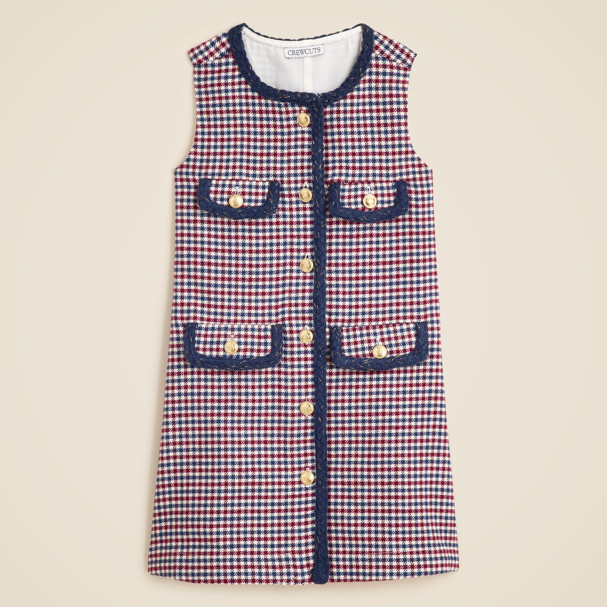 Girls' pinafore dress in houndstooth