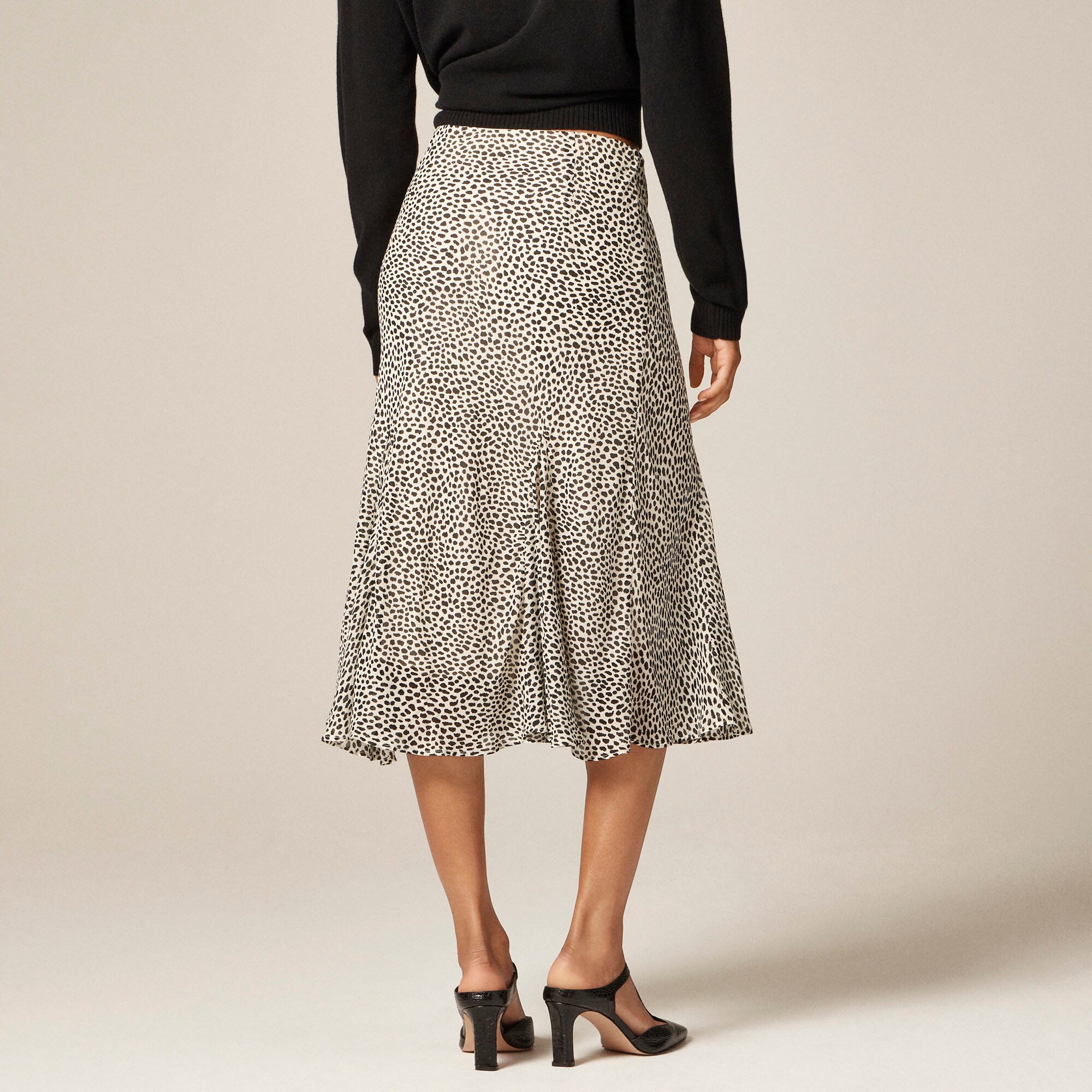 Gwyneth flounce-hem slip skirt in spot-print chiffon
