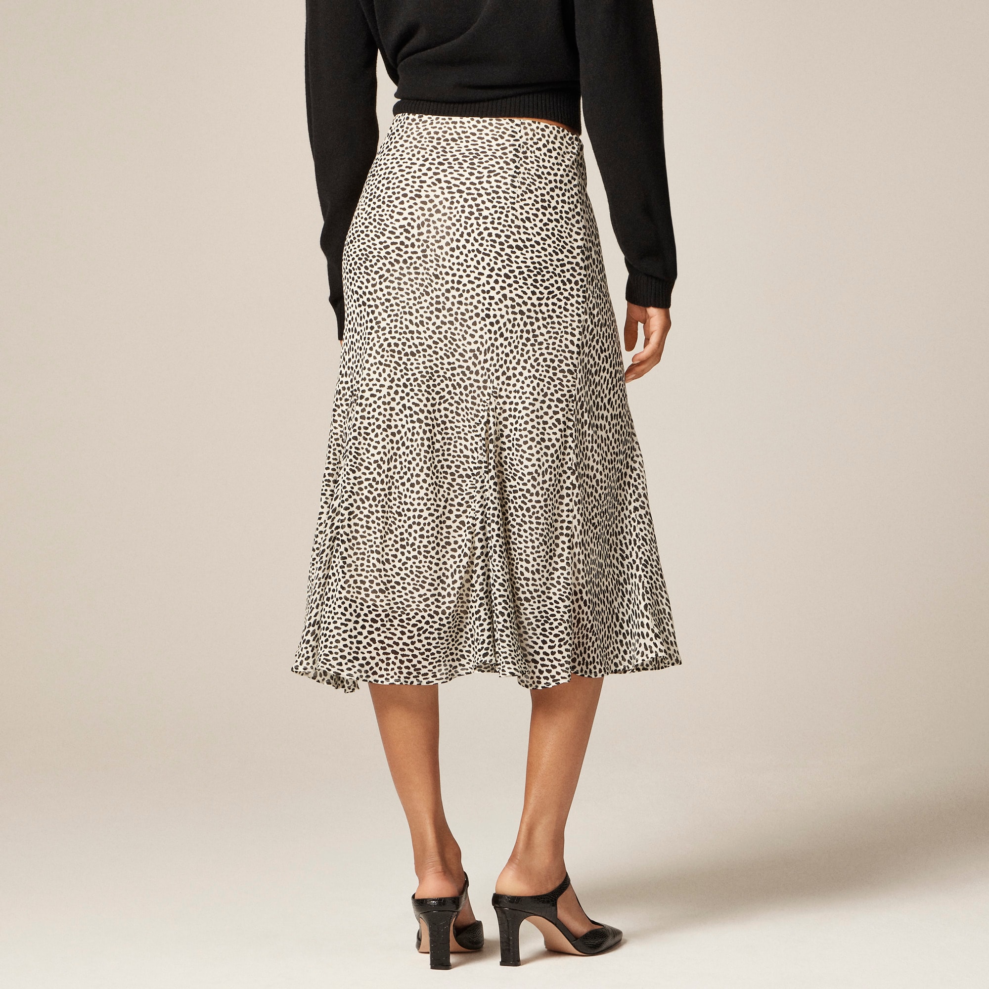 Gwyneth flounce-hem slip skirt in spot-print chiffon