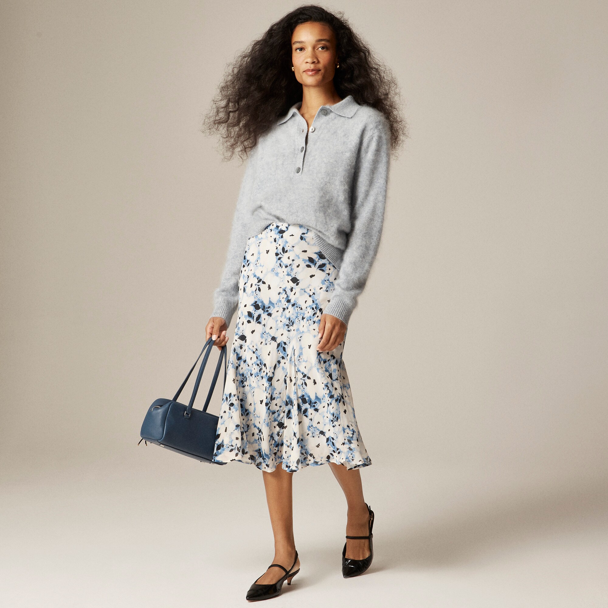  Gwyneth flounce-hem skirt in sky floral chiffon