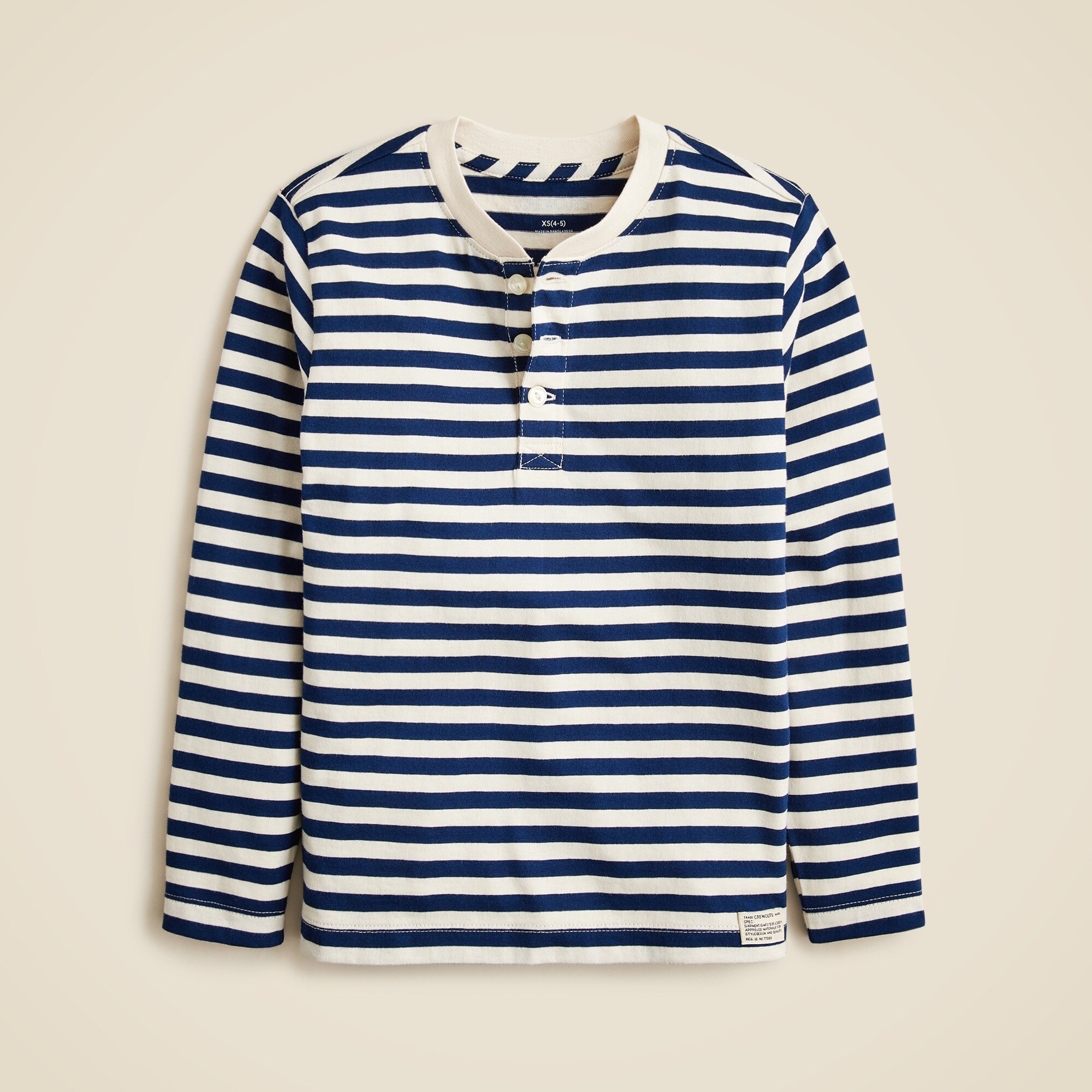  Kids' long-sleeve henley T-shirt in striped broken-in-jersey
