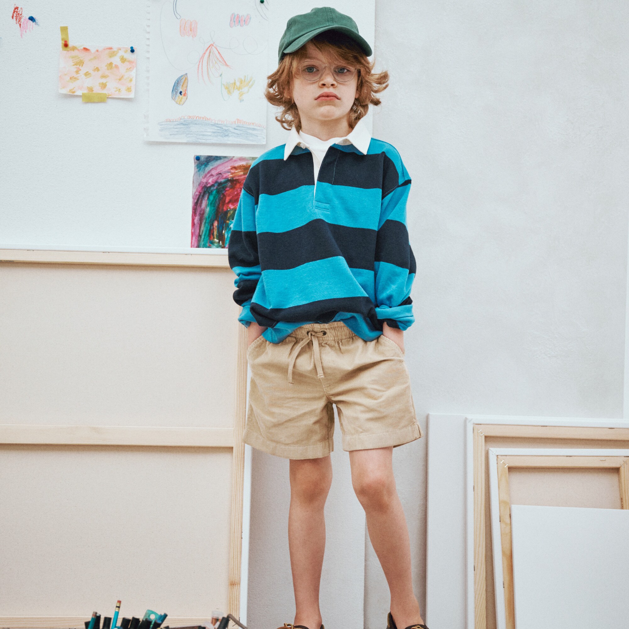 boys Kids' junior varsity rugby sweatshirt in striped terry