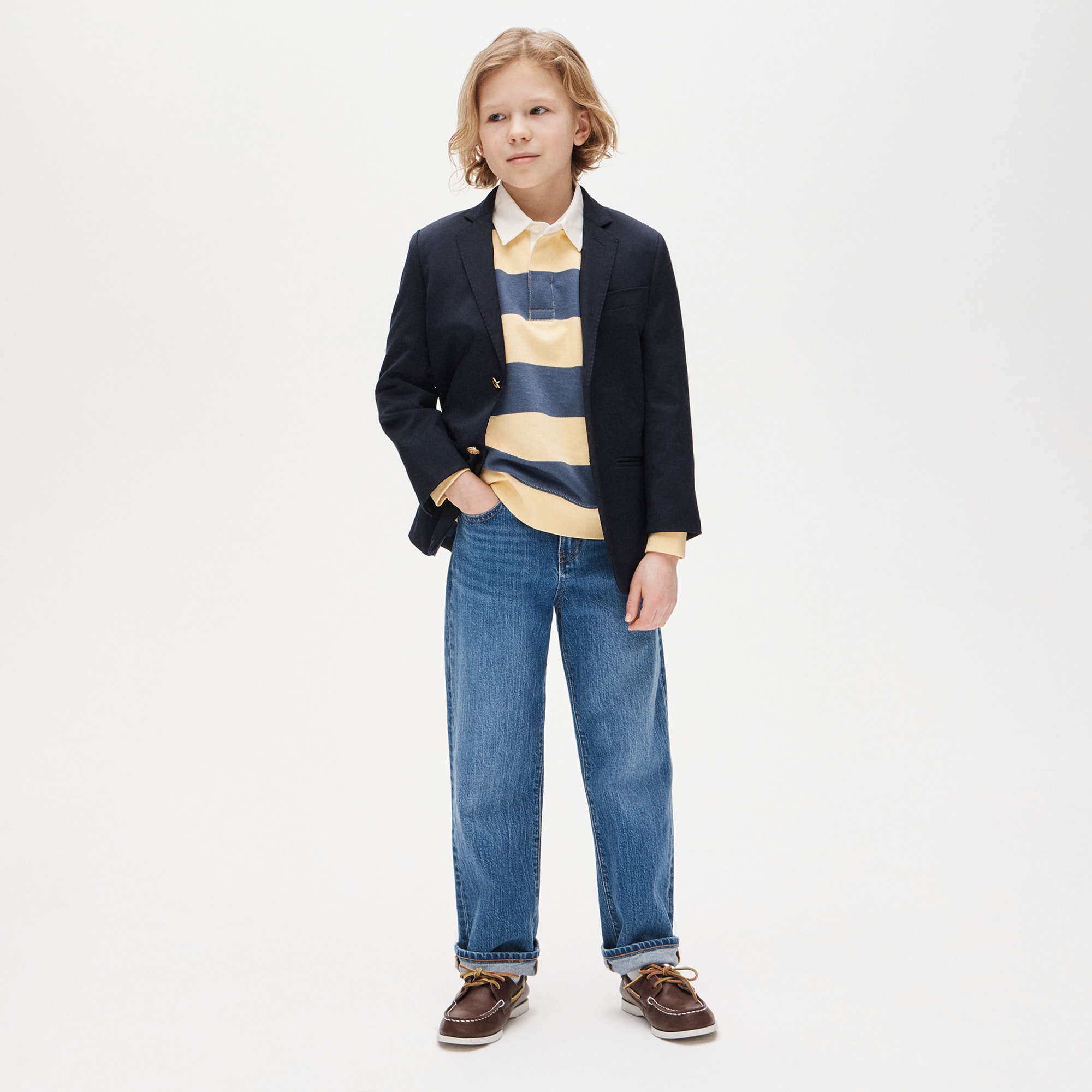 Kids' junior varsity rugby sweatshirt in striped terry