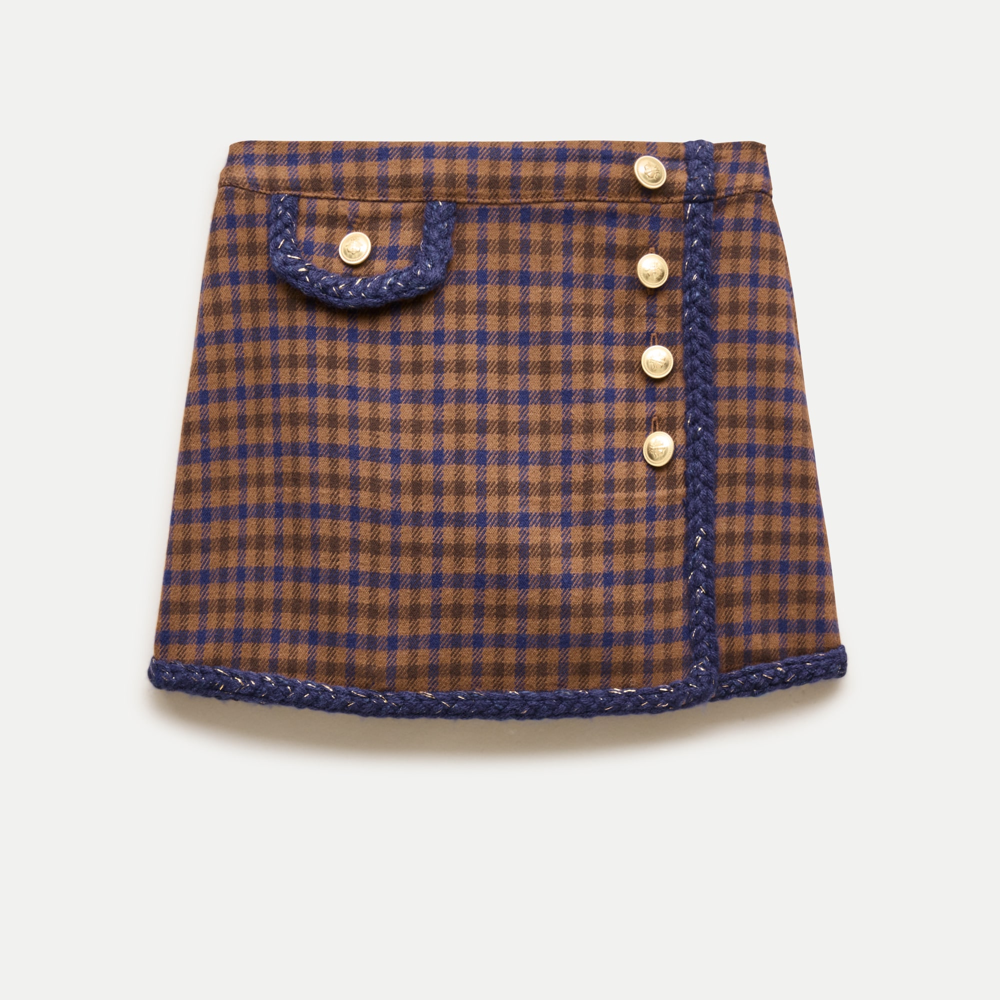 Girls' faux-wrap skirt in houndstooth