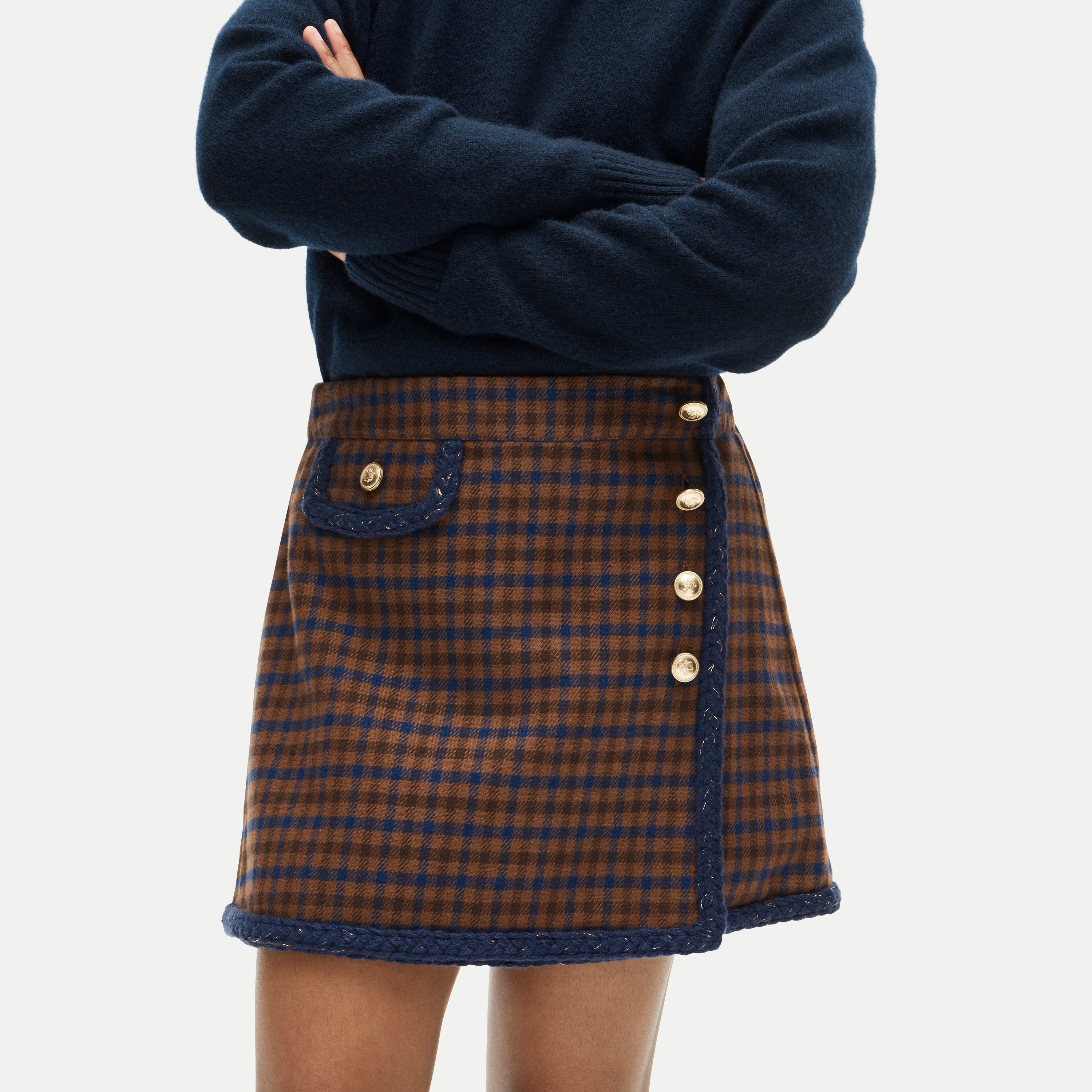 Girls' faux-wrap skirt in houndstooth