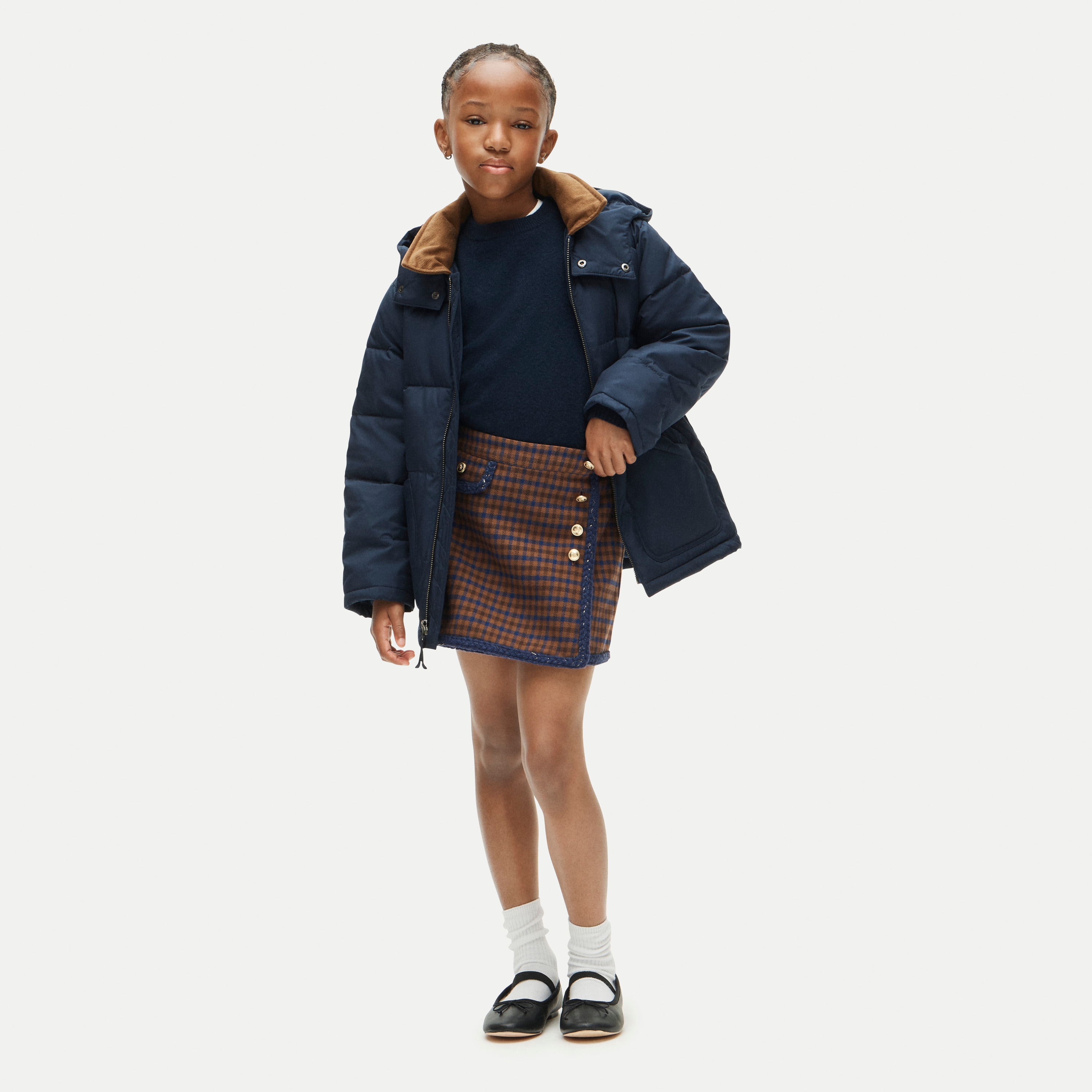 Girls' faux-wrap skirt in houndstooth