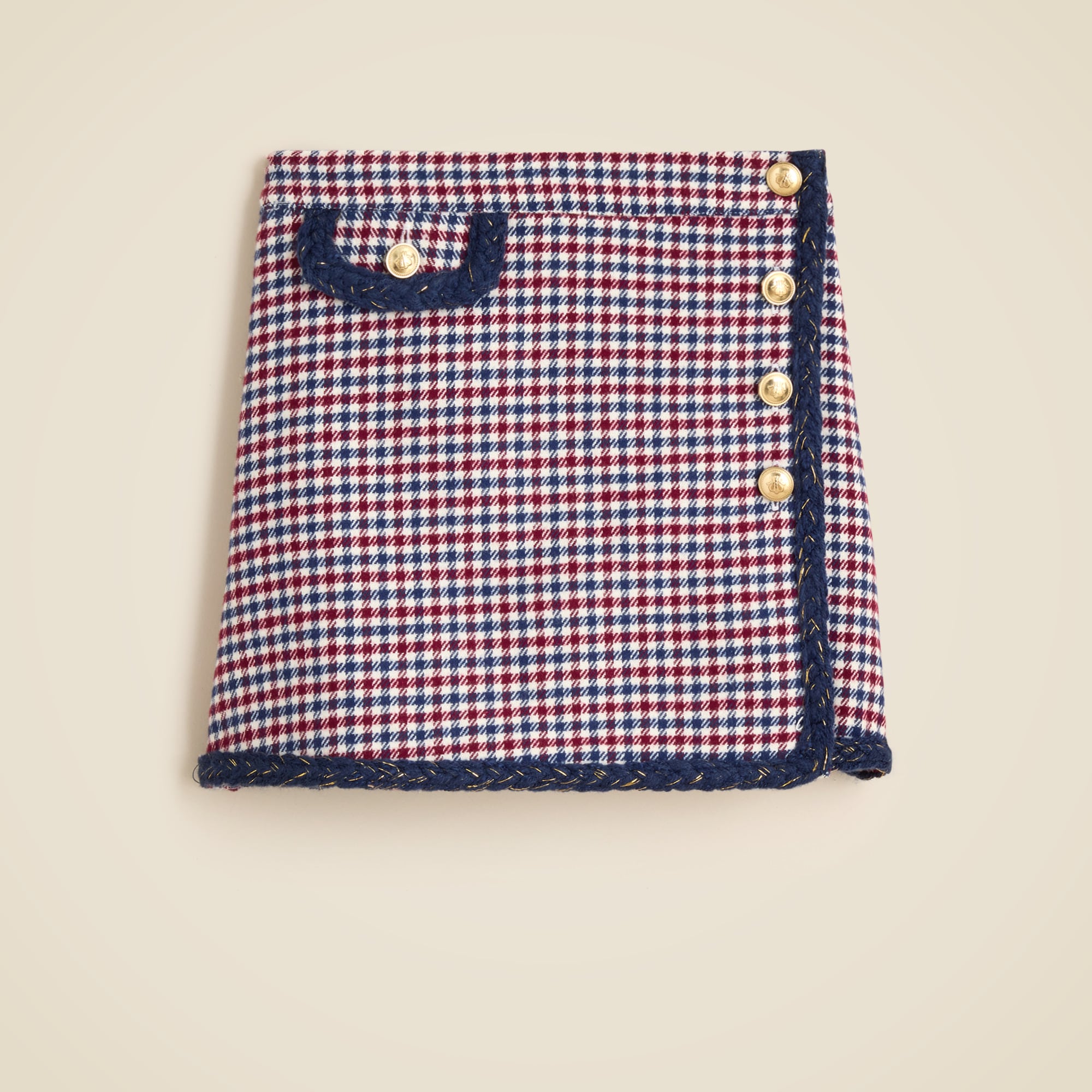 Girls' faux-wrap skirt in houndstooth