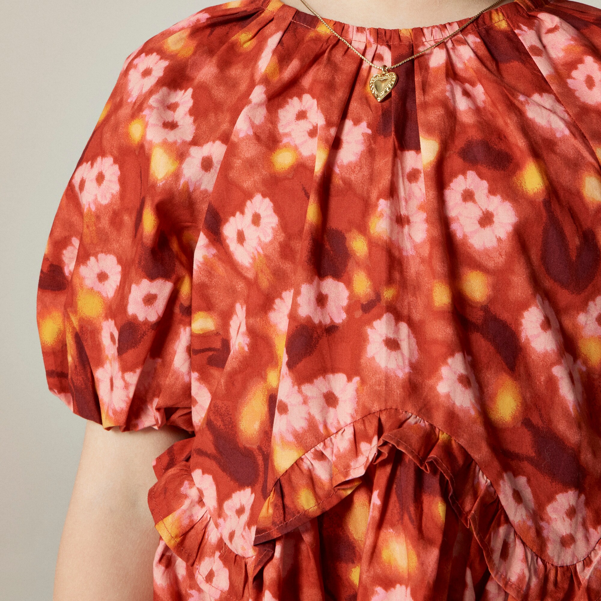 Girls' puff-sleeve shift dress
