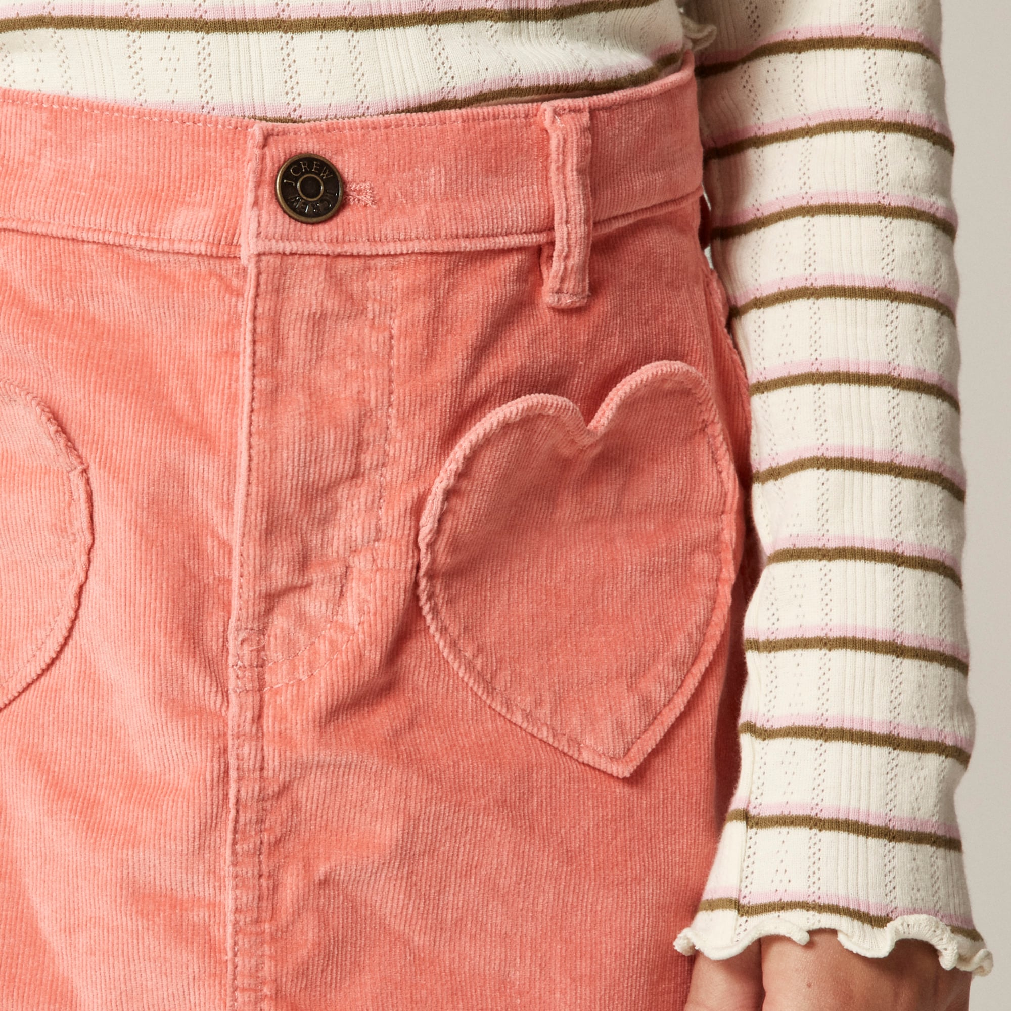 Girls' heart-pocket corduroy skirt