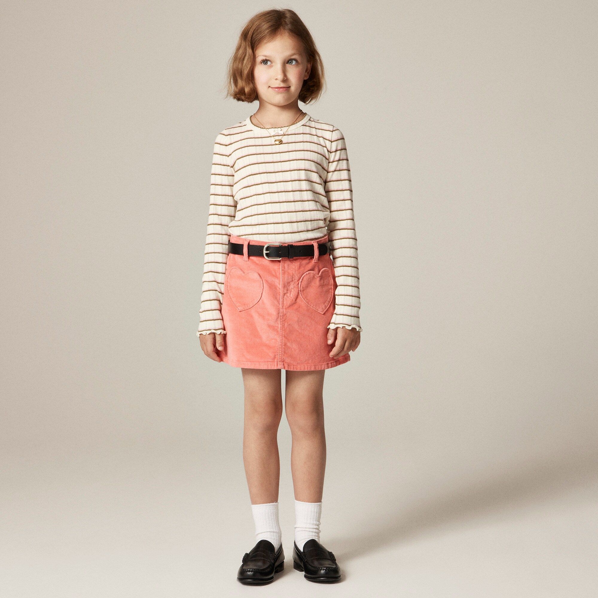 Girls' heart-pocket corduroy skirt