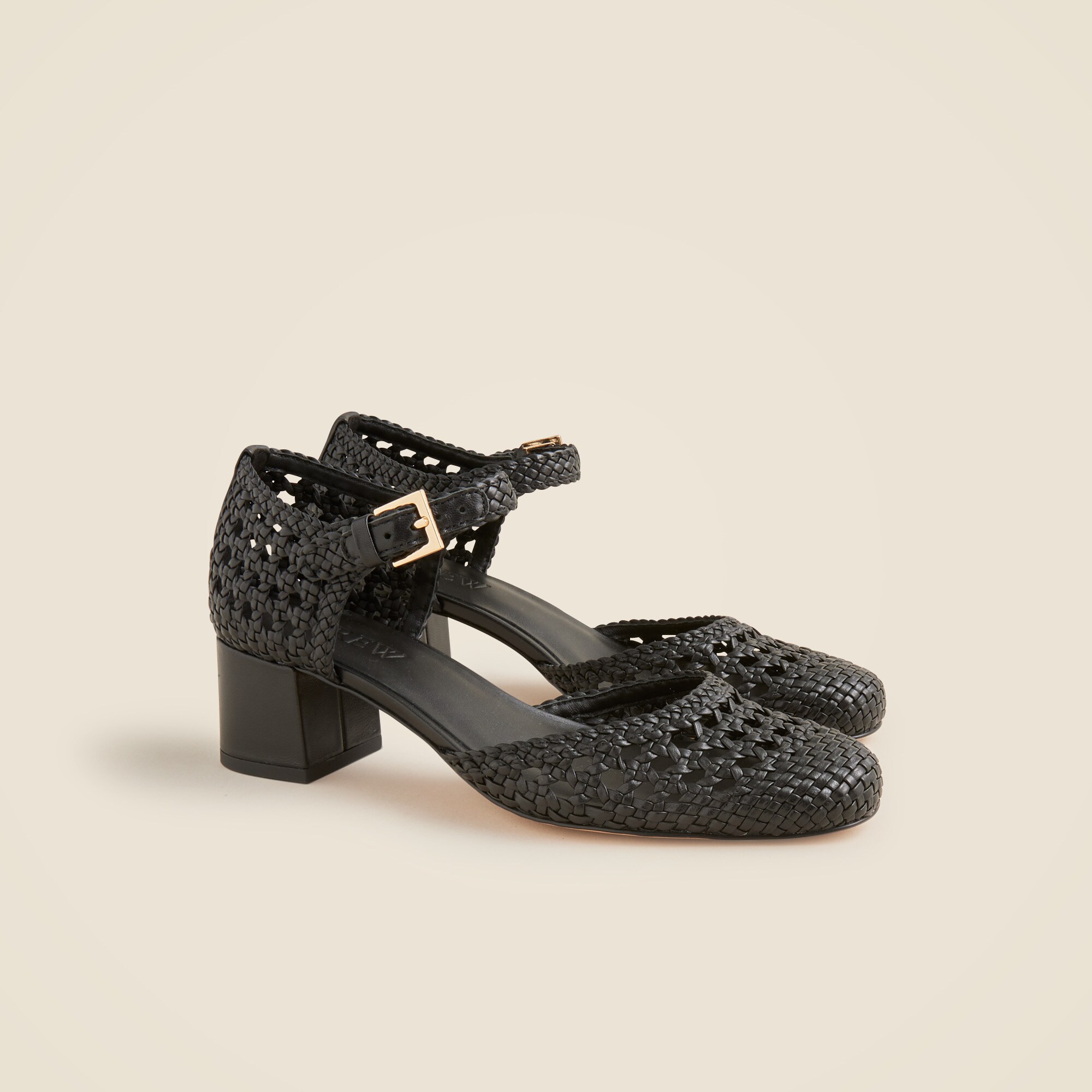 Mollie buckle-strap heels in woven leather
