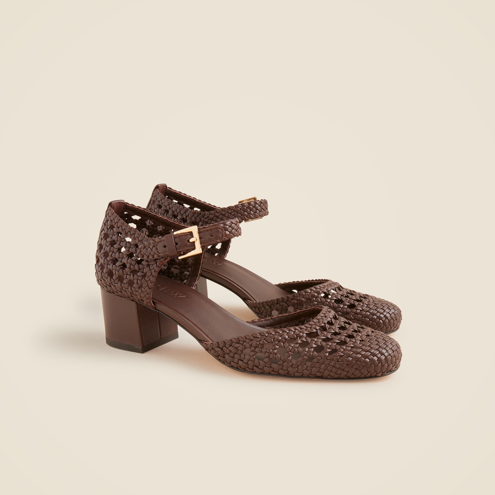 Mollie buckle-strap heels in woven leather