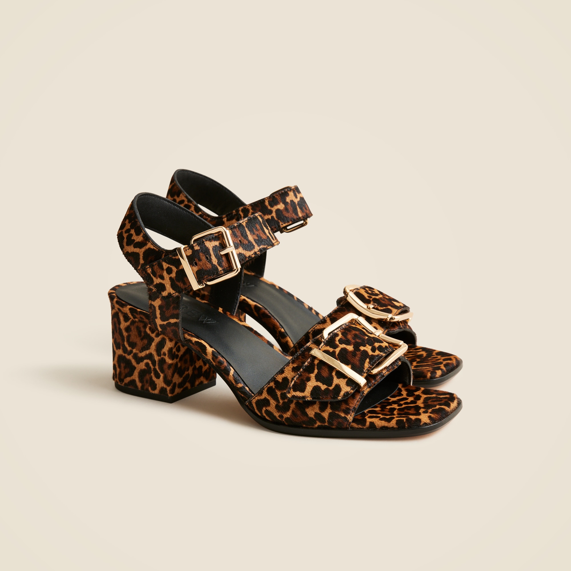 Dylan Buckle Block-heel Sandals In Leopard-print Calf Hair